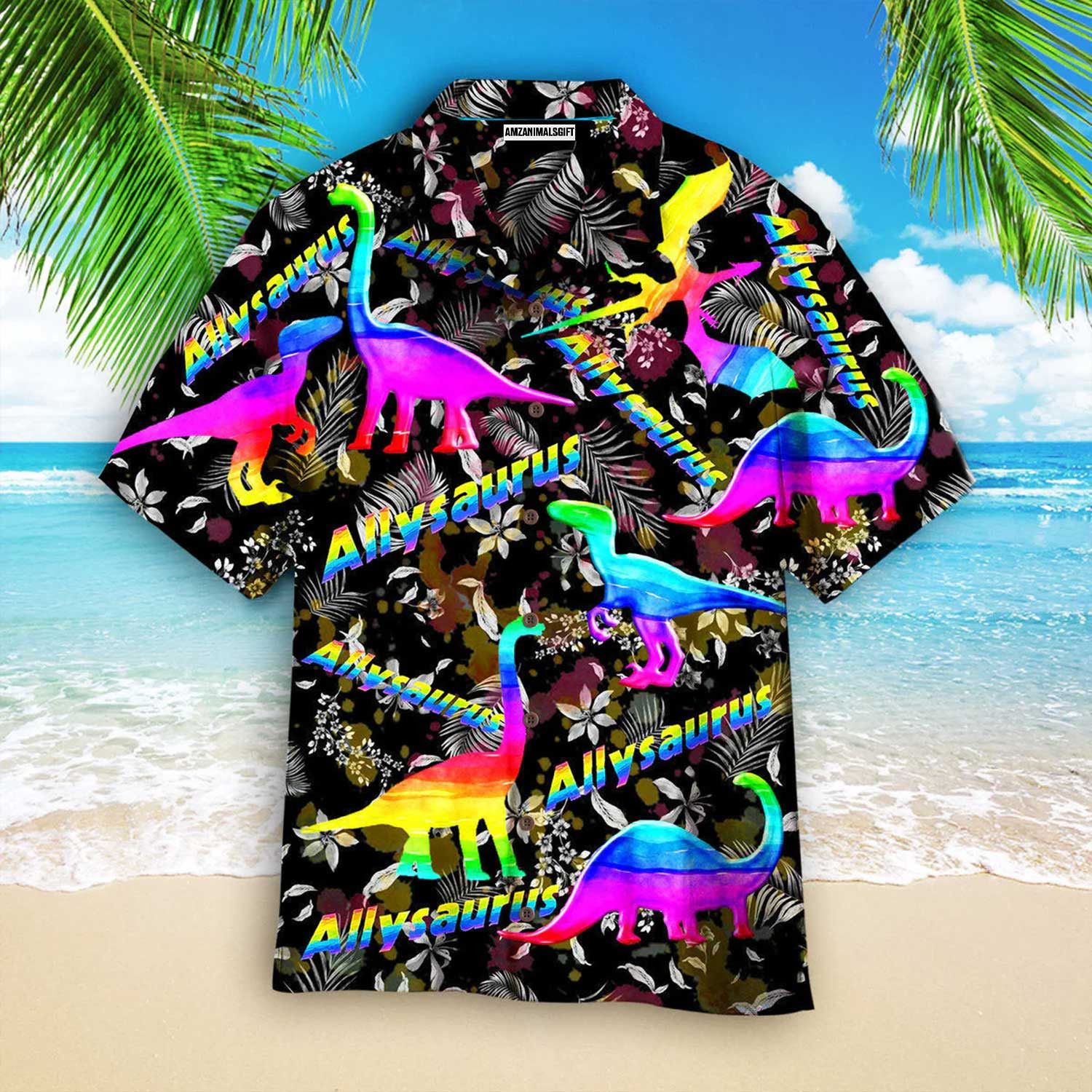 Lgbt Aloha Trendy Hawaiian Shirts For Summer, Allysaurus Pride Lgbt Ally Dinosaur Aloha Trendy Hawaiian Shirts For Men Women