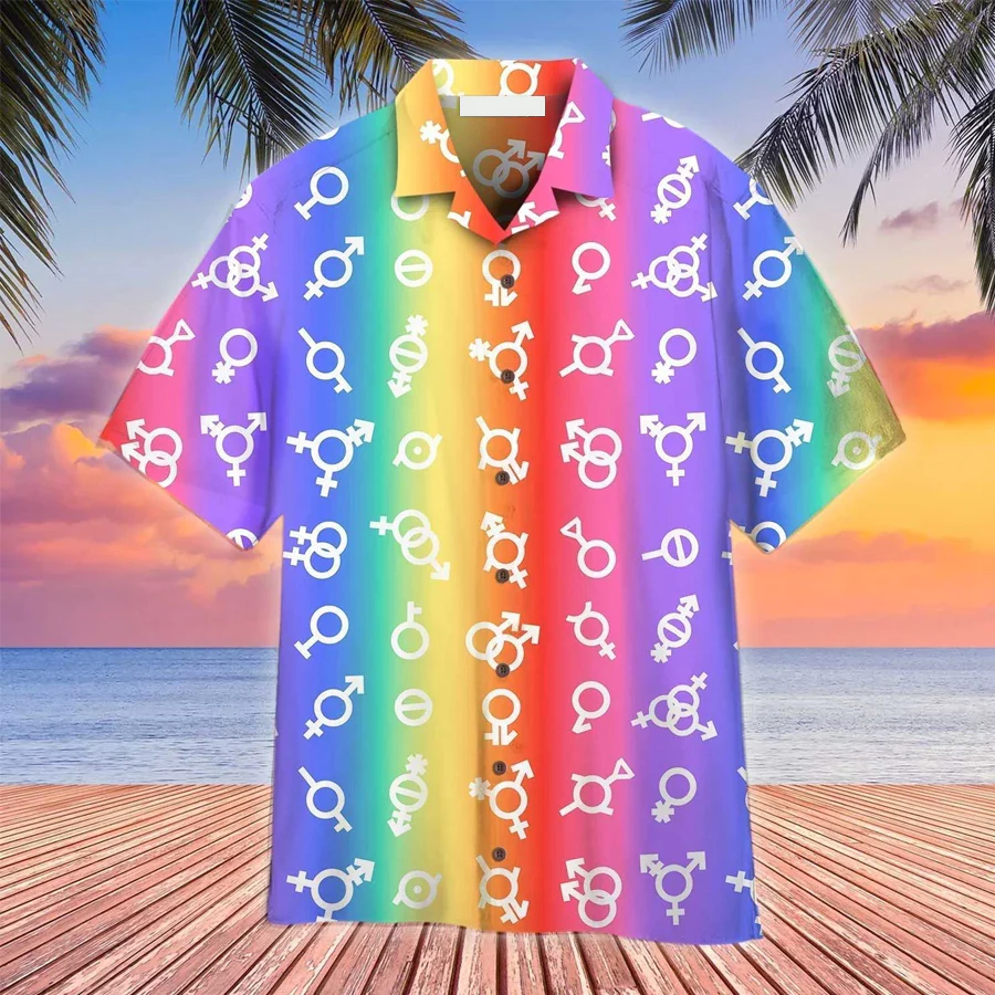 Lgbt Aloha Trendy Hawaiian Shirts For Summer, Pride Flag Lgbt Gender Aloha Trendy Hawaiian Shirts For Men Women
