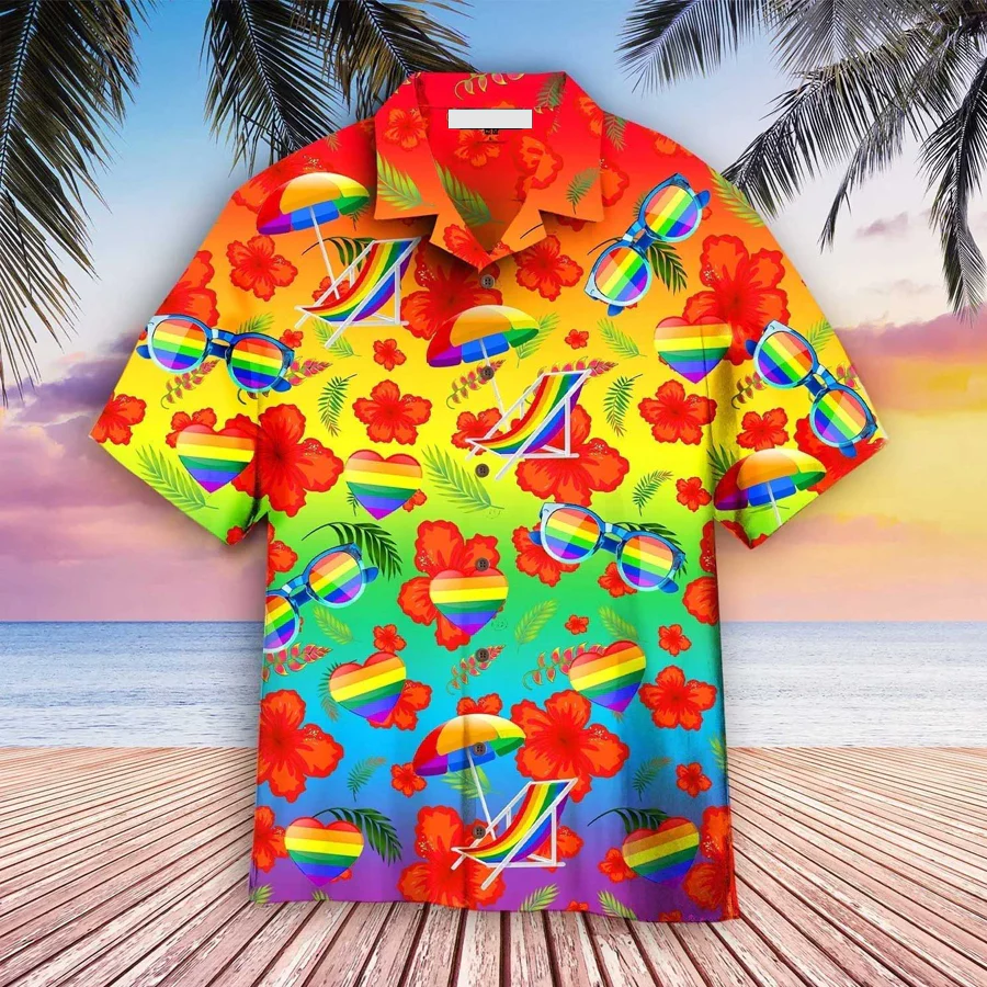 Lgbt Aloha Trendy Hawaiian Shirts For Summer, Pride Month Hibiscus With Lgbt Flag Aloha Trendy Hawaiian Shirts For Men Women