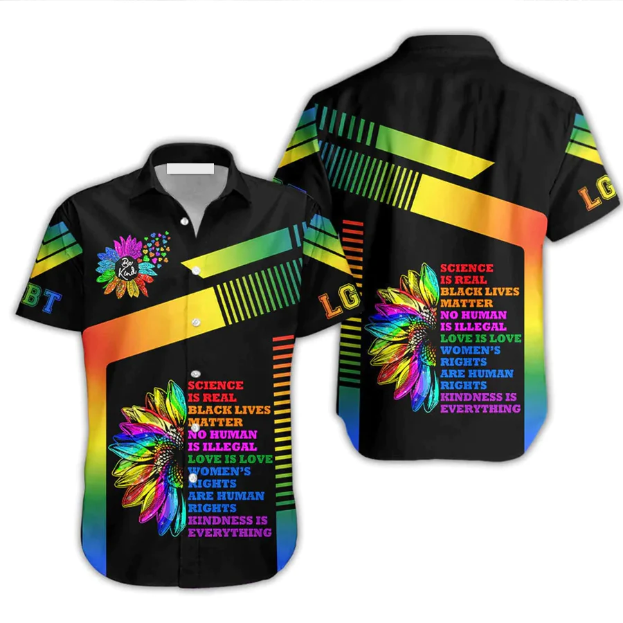 Lgbt Aloha Trendy Hawaiian Shirts For Summer, Sunflower Trans Pride Be Kind Rainbow Colorful Lgbt Trendy Hawaiian Shirts