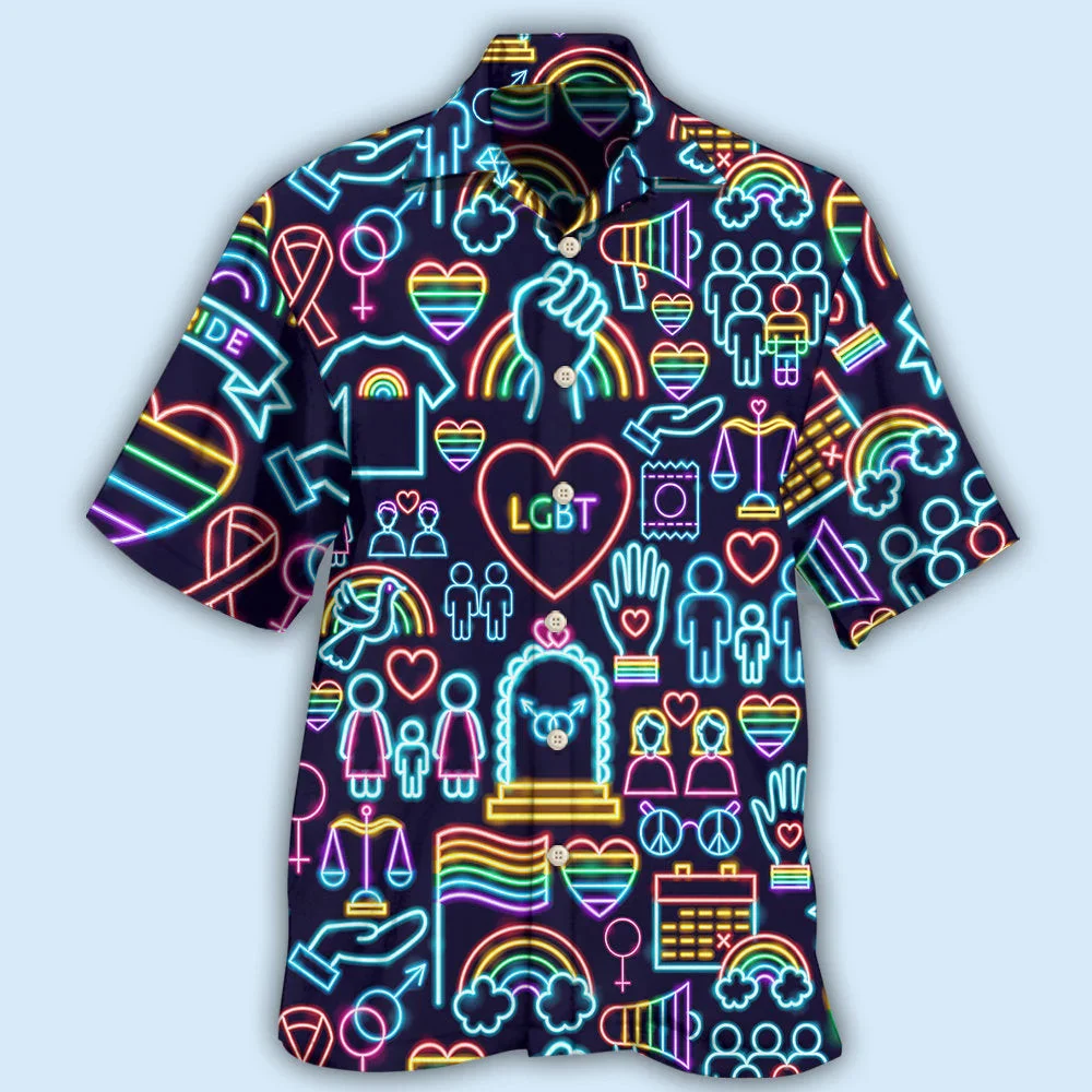 Lgbt Aloha Trendy Hawaiian Shirts For Summer, Symbols Neon Colorful Rainbow Lgbt Pride Trendy Hawaiian Shirts