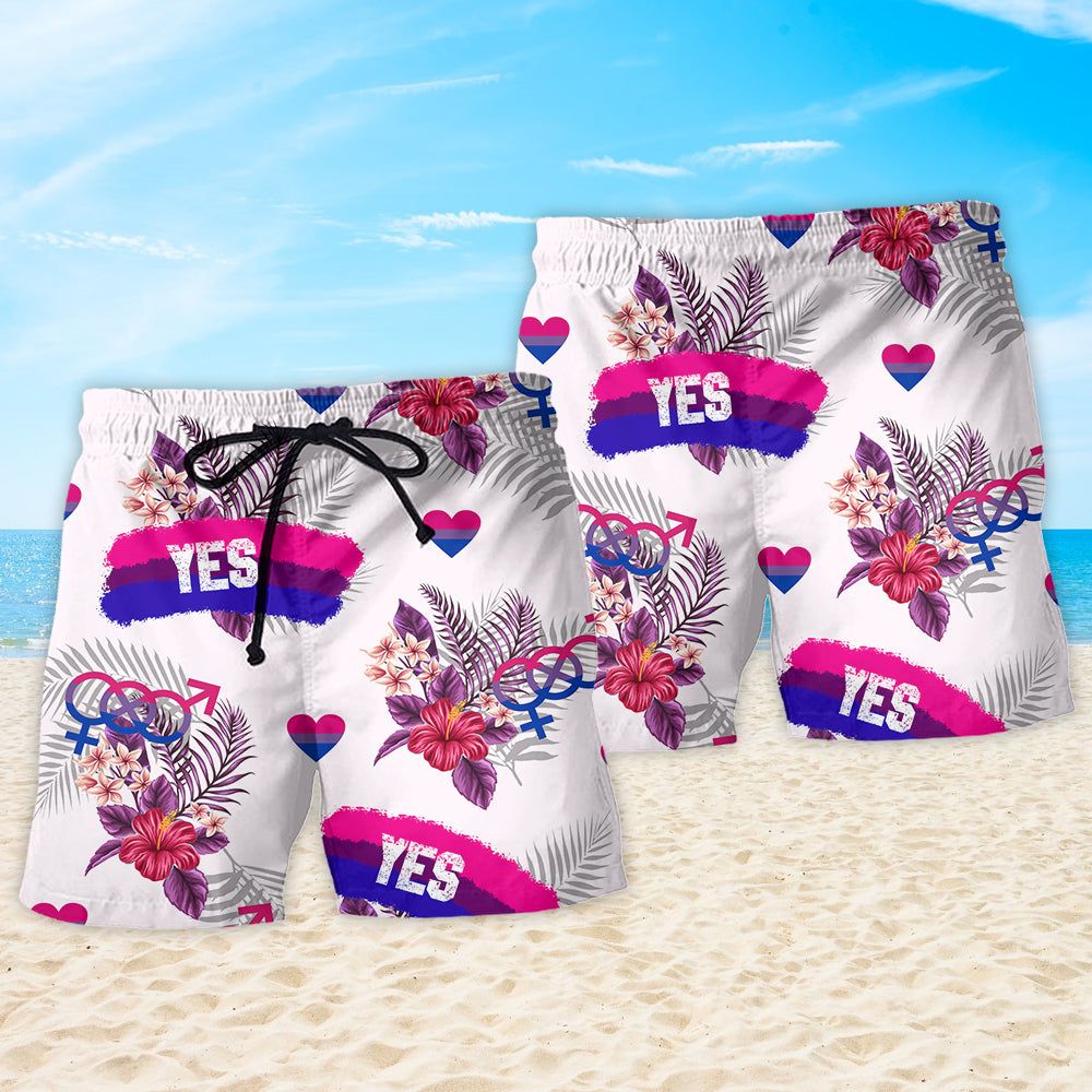 Lgbt Bisexual Tropical Leaf Yes Trendy Aloha Hawaiian Beach Shorts