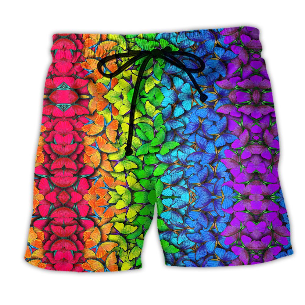 Lgbt Colorful Rainbow Butterfly Beautiful Color Trendy Aloha Hawaiian Beach Shorts