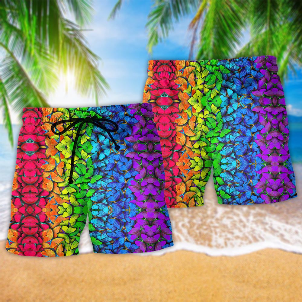 Lgbt Colorful Rainbow Butterfly Beautiful Color Trendy Aloha Hawaiian Beach Shorts