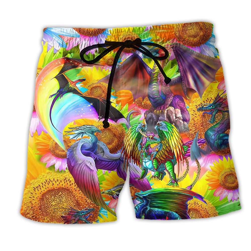 Lgbt Dragon Keep Calm And Pride On Sunflower Trendy Aloha Hawaiian Beach Shorts Lgbt Dragon Keep Calm And Pride On Sunflower Trendy Aloha Hawaiian Beach Shorts