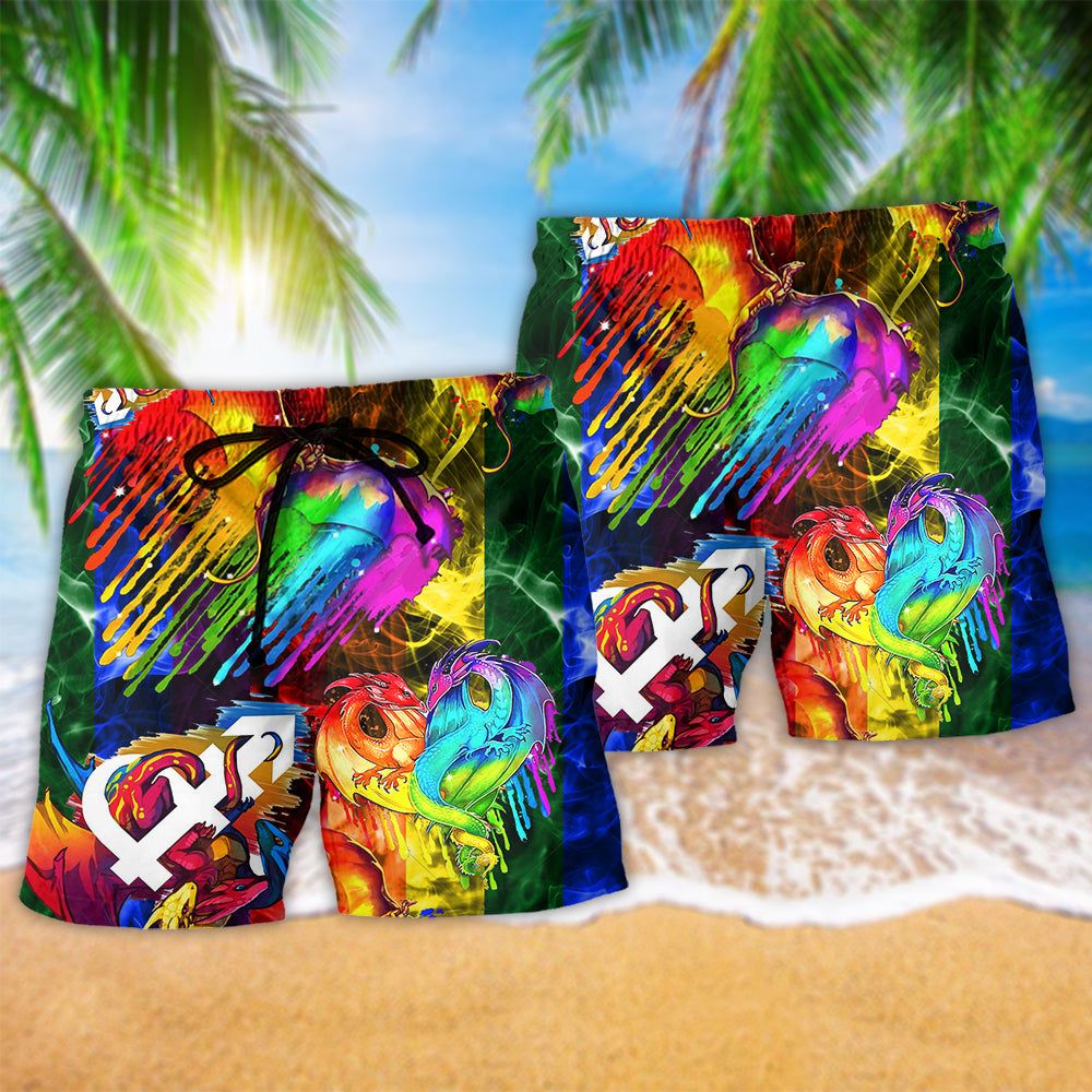 Lgbt Dragon Love Life Color Trendy Aloha Hawaiian Beach Shorts