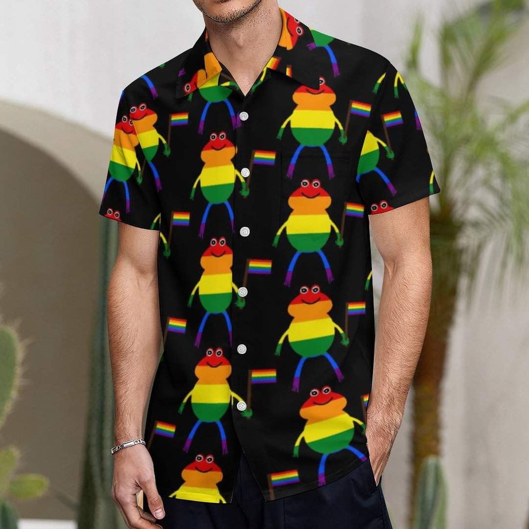 Lgbt Frog Holding Pride Flag Hawaiian Vintage Shirt Mens