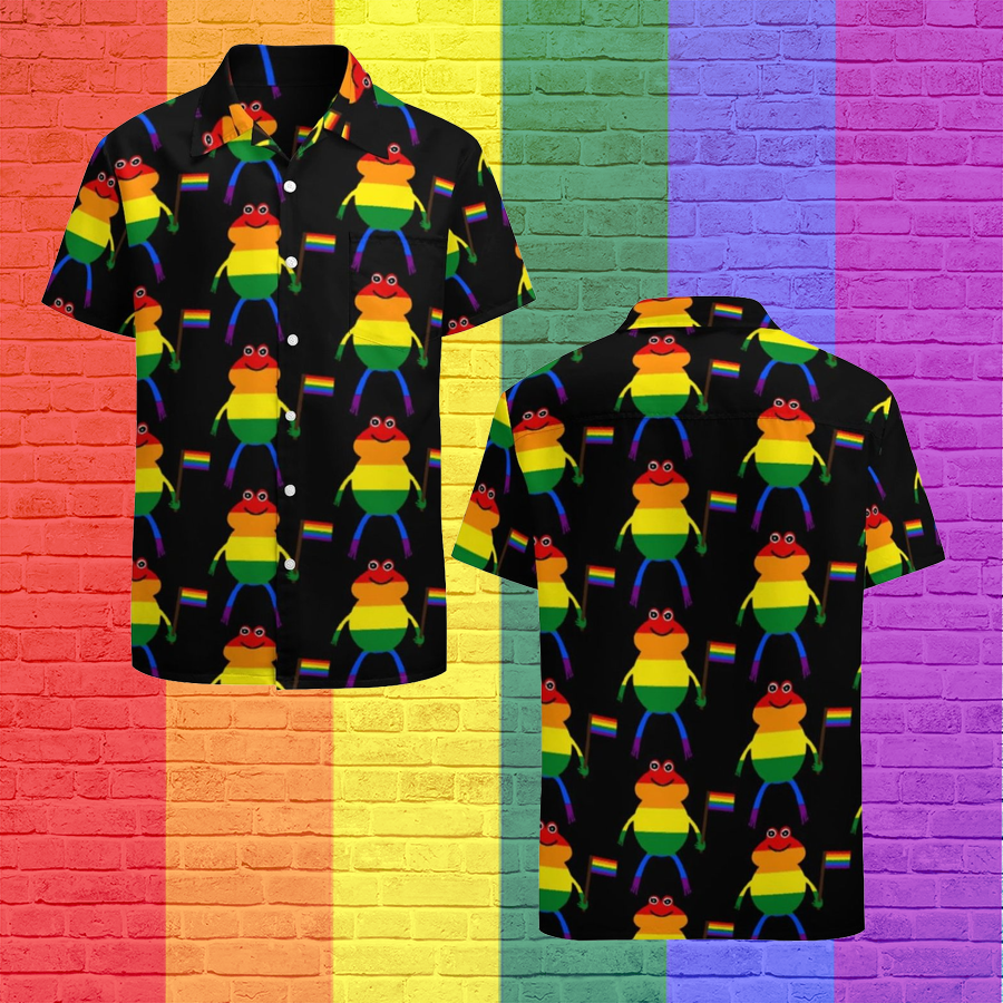 Lgbt Frog Holding Pride Flag Hawaiian Vintage Shirt Mens Lgbt Frog Holding Pride Flag Hawaiian Vintage Shirt Mens