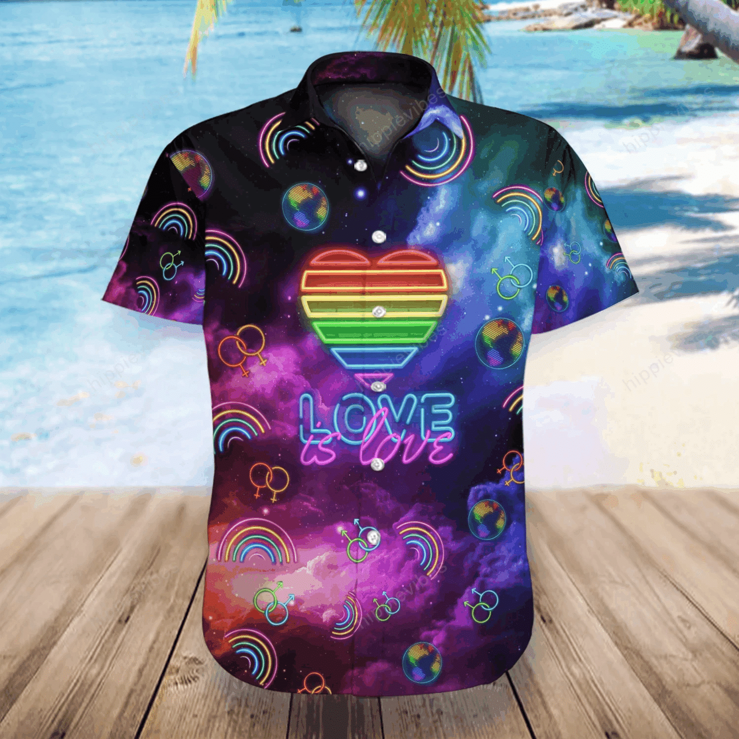Lgbt Galaxy Love Is Love Neon Style Hawaiian Shirt Lgbt Galaxy Love Is Love Neon Style Hawaiian Shirt