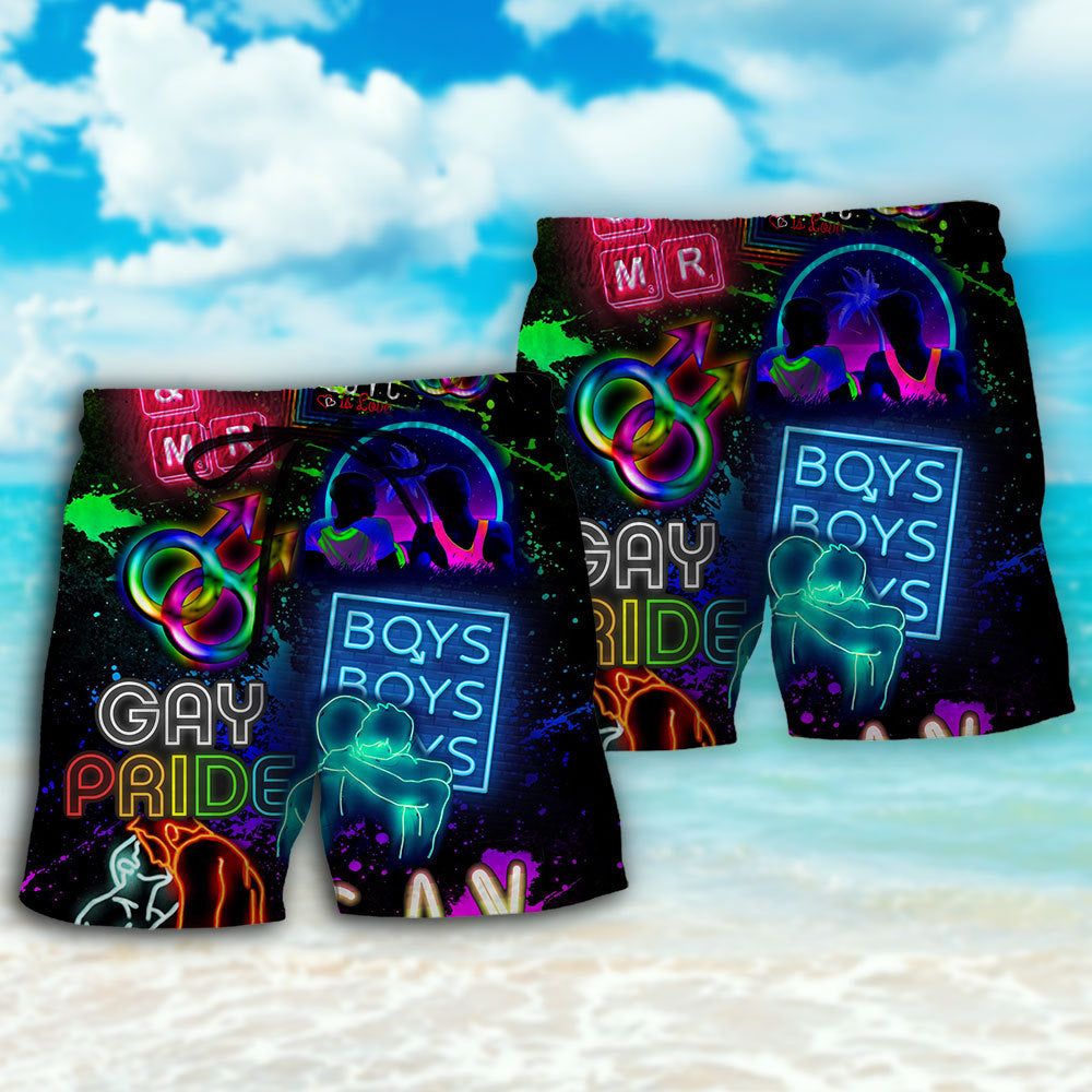 Lgbt Gay Neon Art Gay Pride Trendy Aloha Hawaiian Beach Shorts