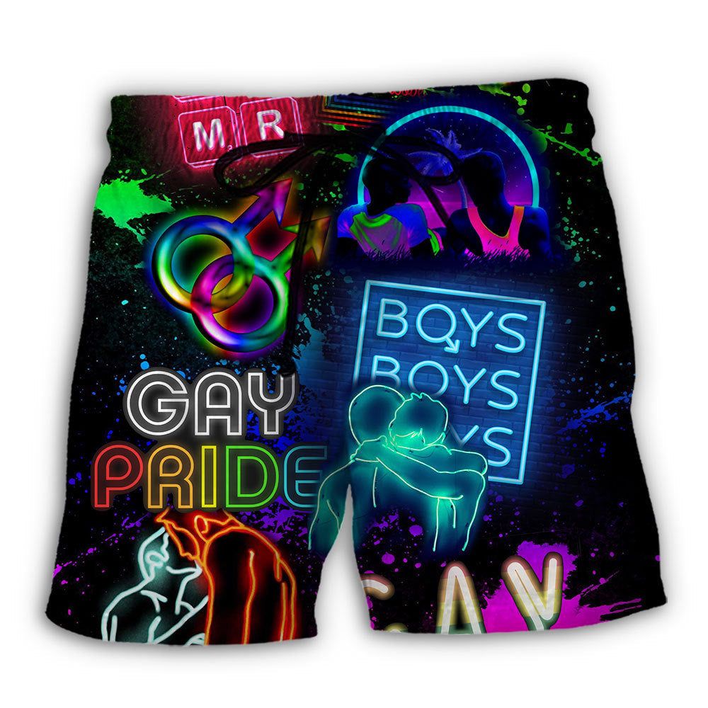 Lgbt Gay Neon Art Gay Pride Trendy Aloha Hawaiian Beach Shorts