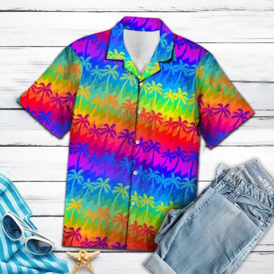 Lgbt Hawaii Shirt Coconut Palm Tree Lgbt Rainbow Color Hawaiian Shirt