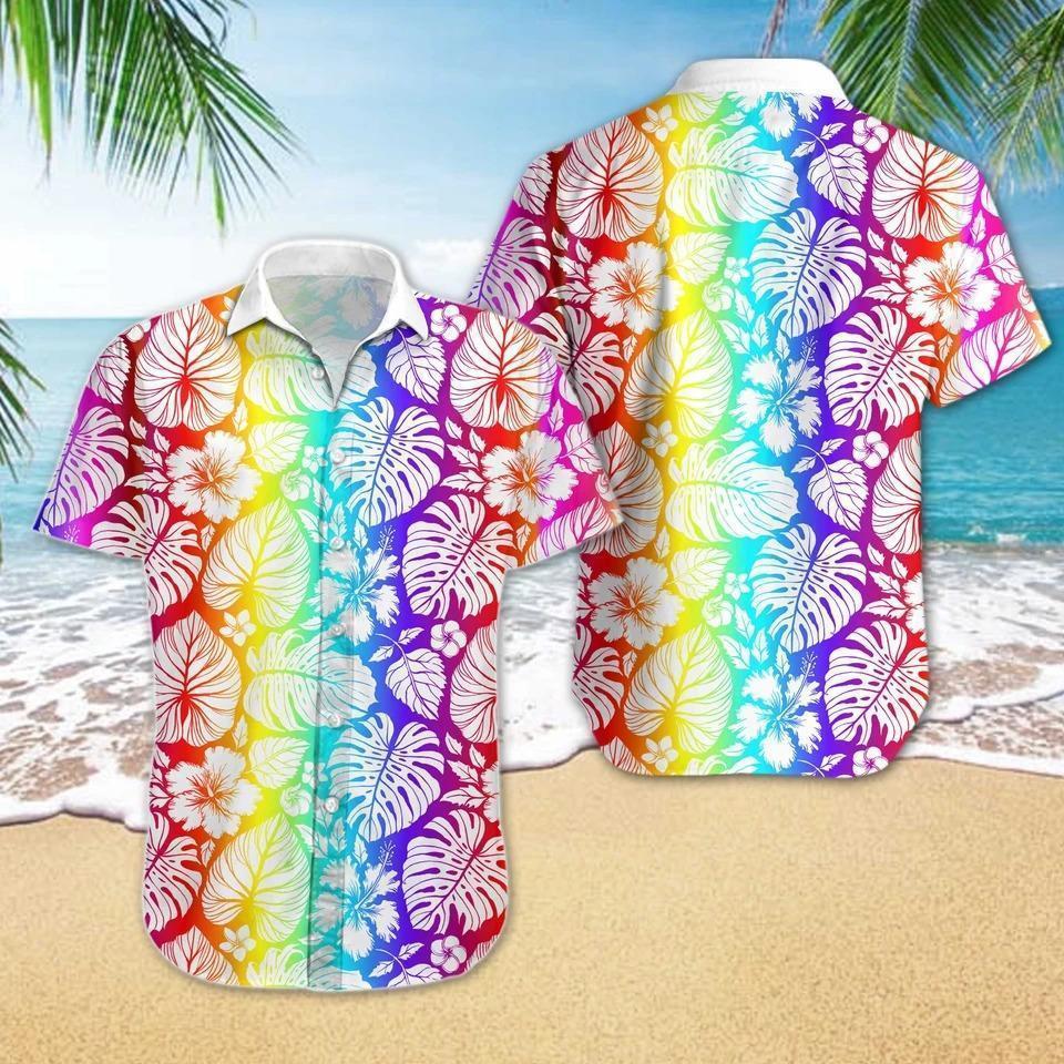 Lgbt Hawaii Shirt Lgbt Rainbow Color Tropical Floral Hawaiian Aloha Shirt