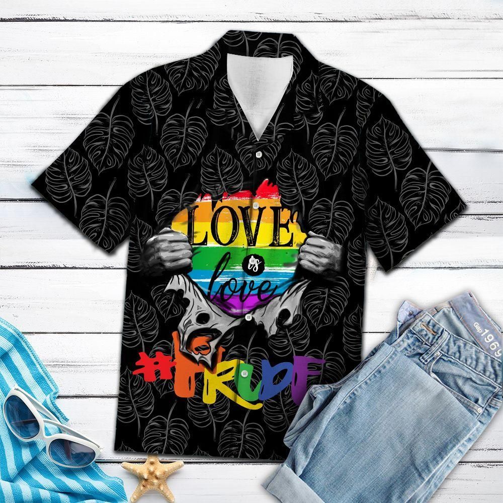 Lgbt Hawaii Shirt Love Is Love Inside Black White Trpical Leafs Hawiian Aloha Shirt