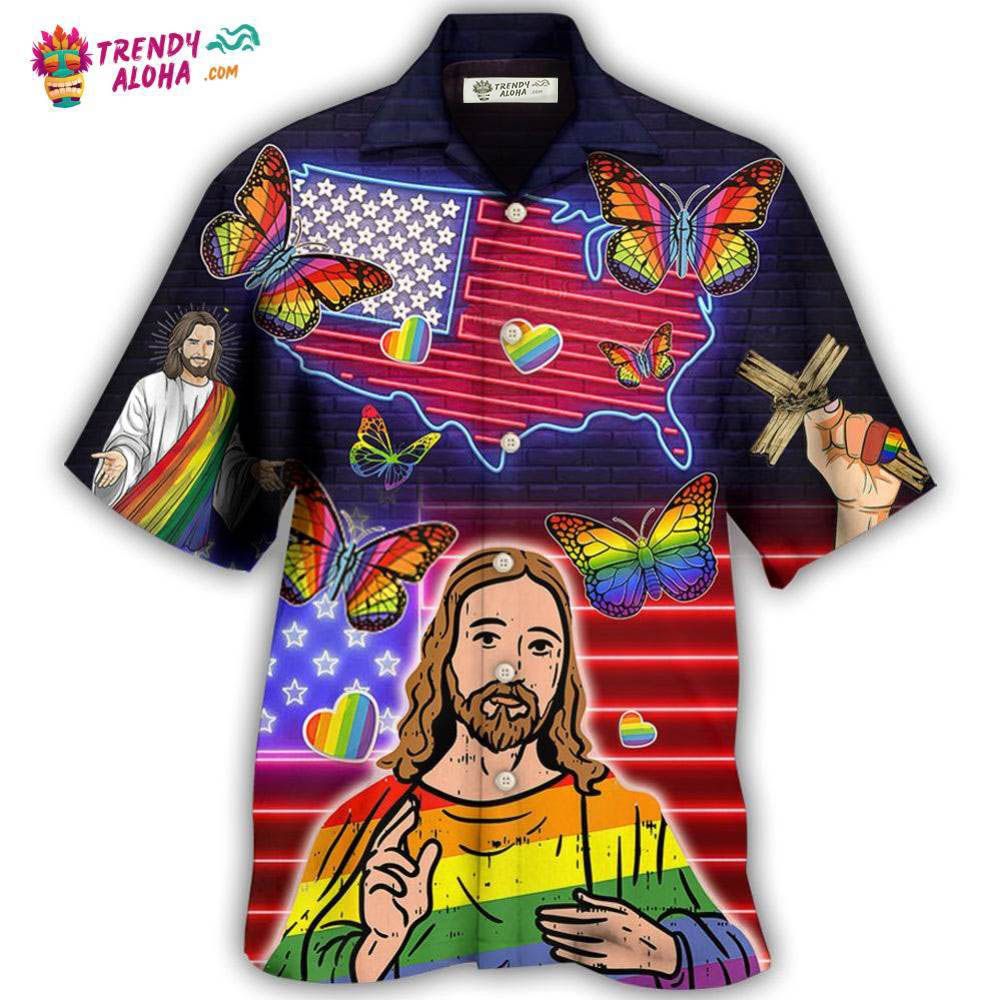 Lgbt Independence Day Jesus Butterfly Neon Hawaiian Shirt – Trendy Aloha