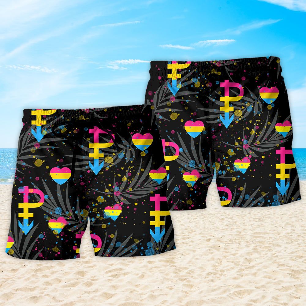 Lgbt Pansexual Tropical Leaf Trendy Aloha Hawaiian Beach Shorts