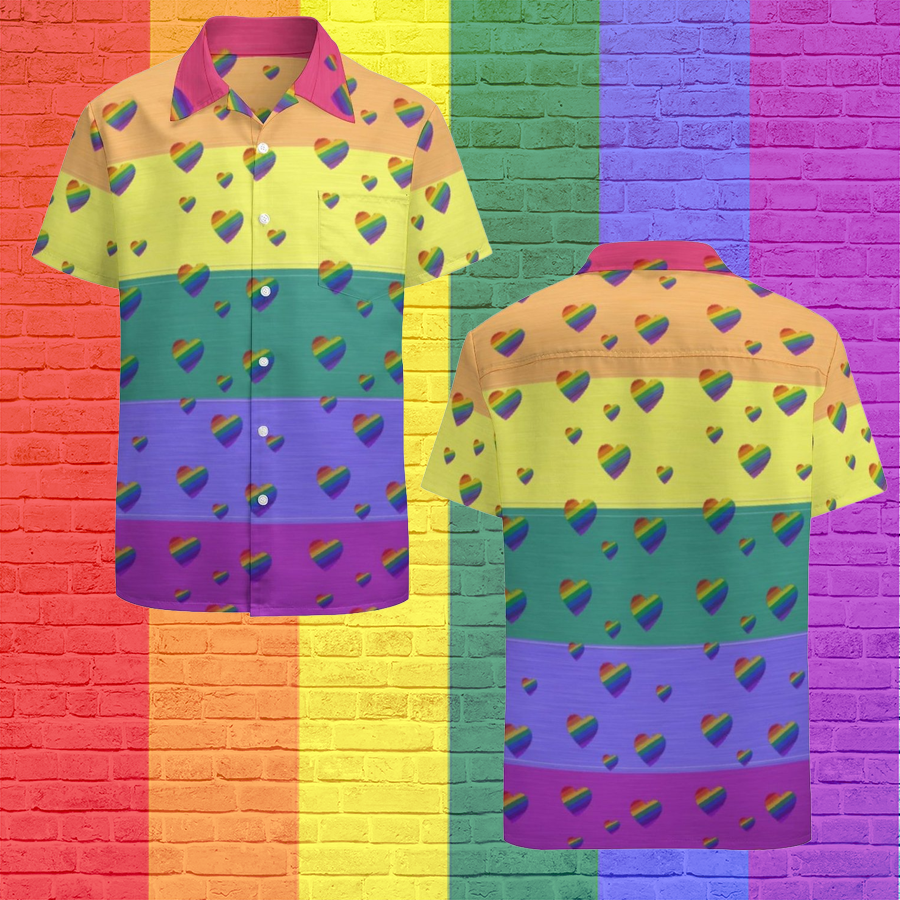 Lgbt Pride Rainbow Flag And Hearts Pattern Hawaiian Vintage Shirt Lgbt Pride Rainbow Flag And Hearts Pattern Hawaiian Vintage Shirt