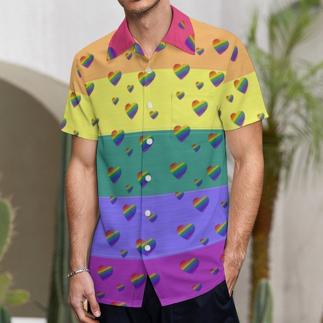 Lgbt Pride Rainbow Flag And Hearts Pattern Hawaiian Vintage Shirt
