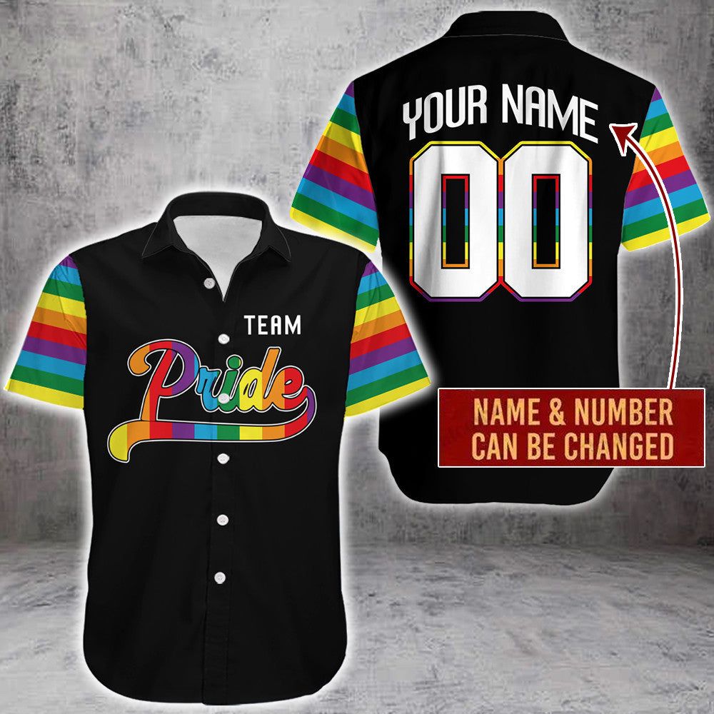 Lgbt Pride Team Personalized Name And Number Hawaiian Shirt 3D Printed