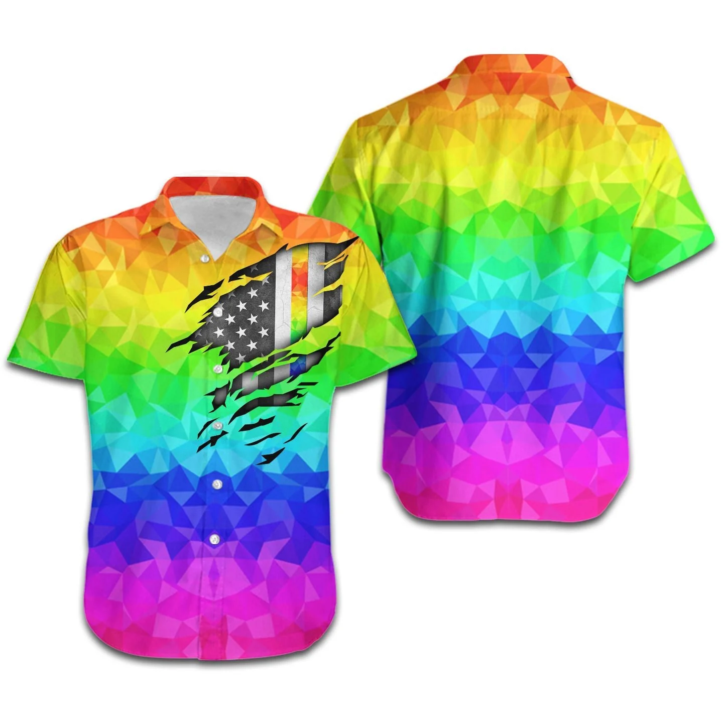 Lgbt Pride Trendy Hawaiian Shirt Rainbow Polygonal American Flag Inside Hawaii Aloha Shirt