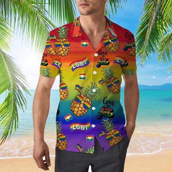 Lgbt Pride Trendy Hawaiian Shirts For Gaymer And Lesbian Couple, Pride Hawaiian Gifts, Pineapple Pride Trendy Hawaiian Shirt
