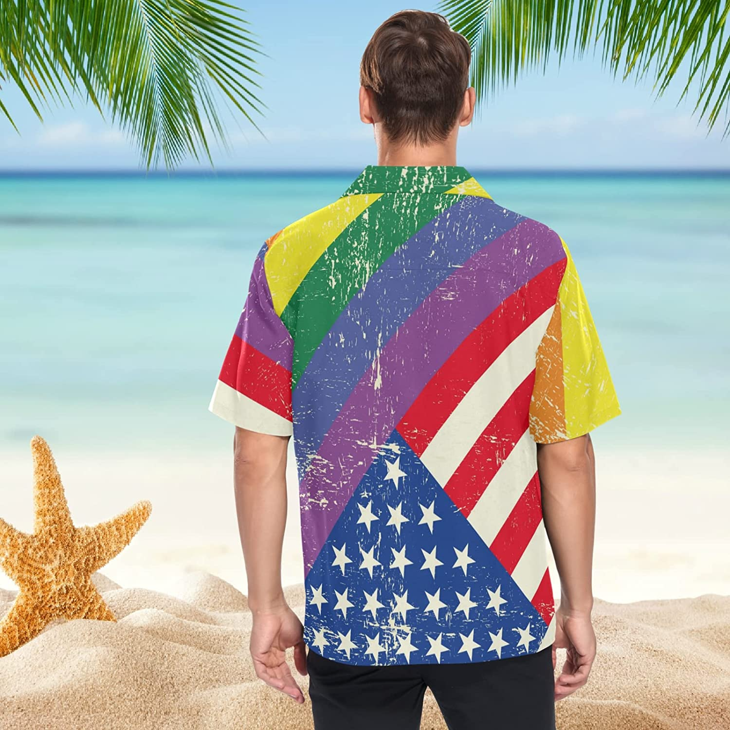 Lgbt Rainbow Men’s Hawaiian Shirt American Flag Background