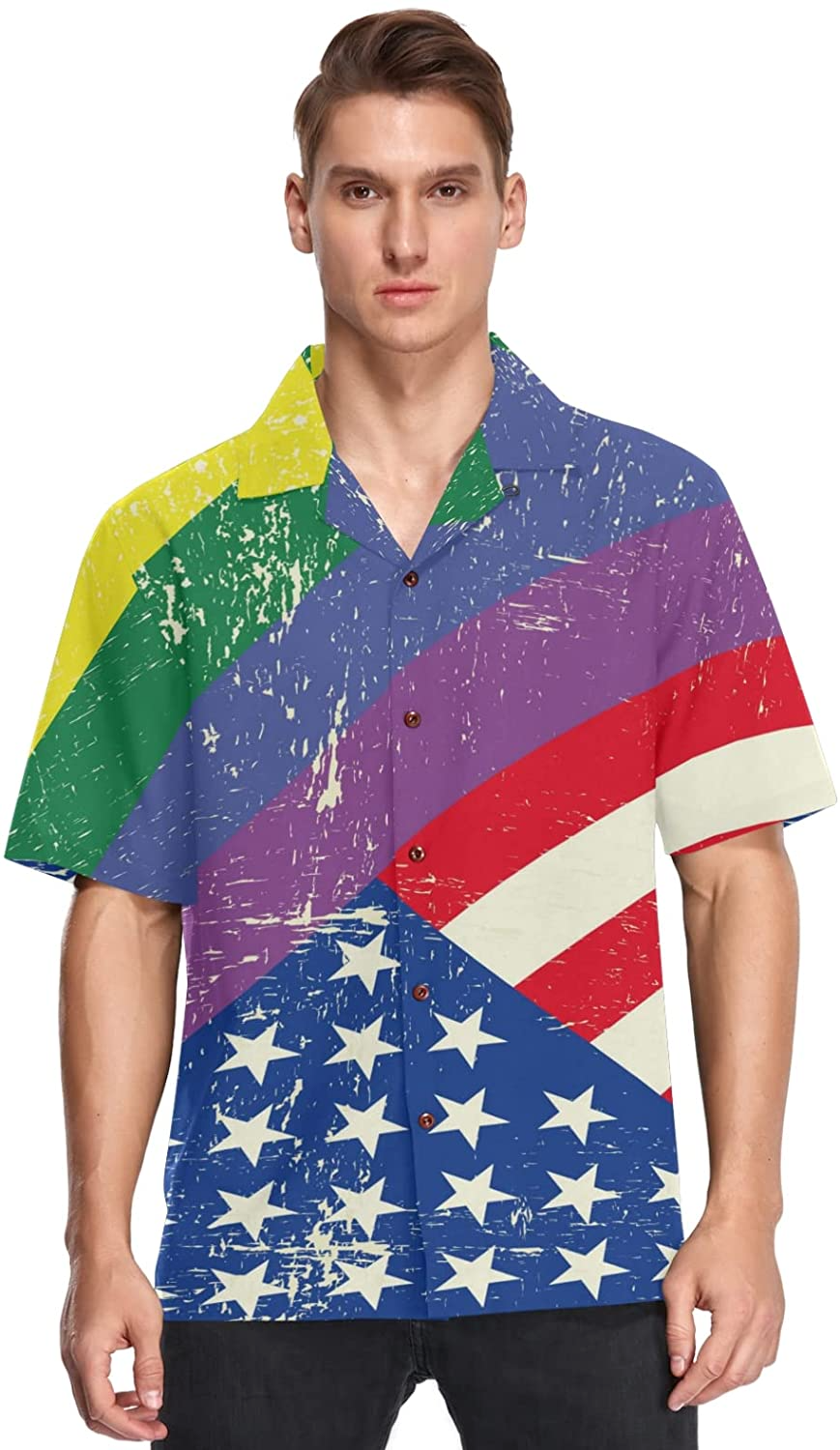 Lgbt Rainbow Men’s Hawaiian Shirt American Flag Background