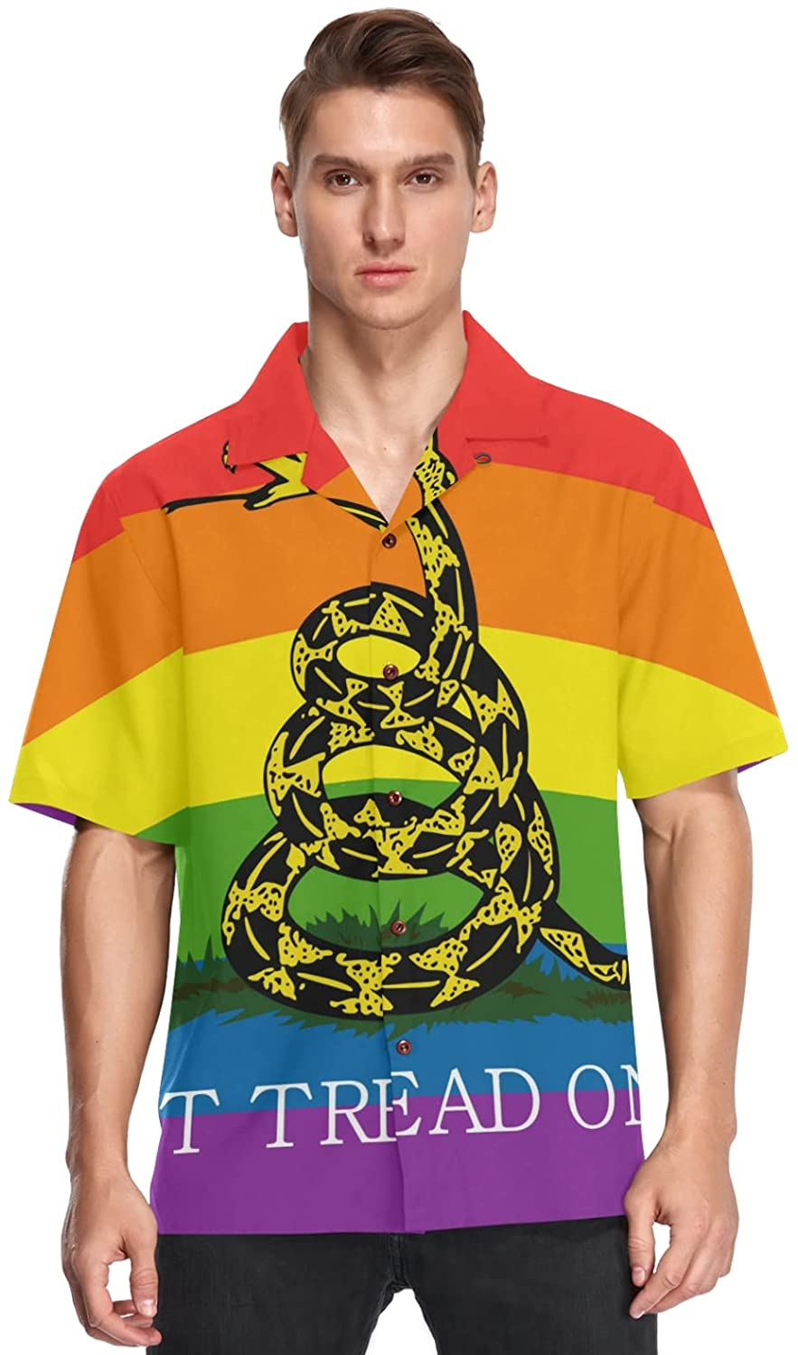 Lgbt Rainbow Rattlesnake Men’s Hawaiian Shirt Short Sleeves