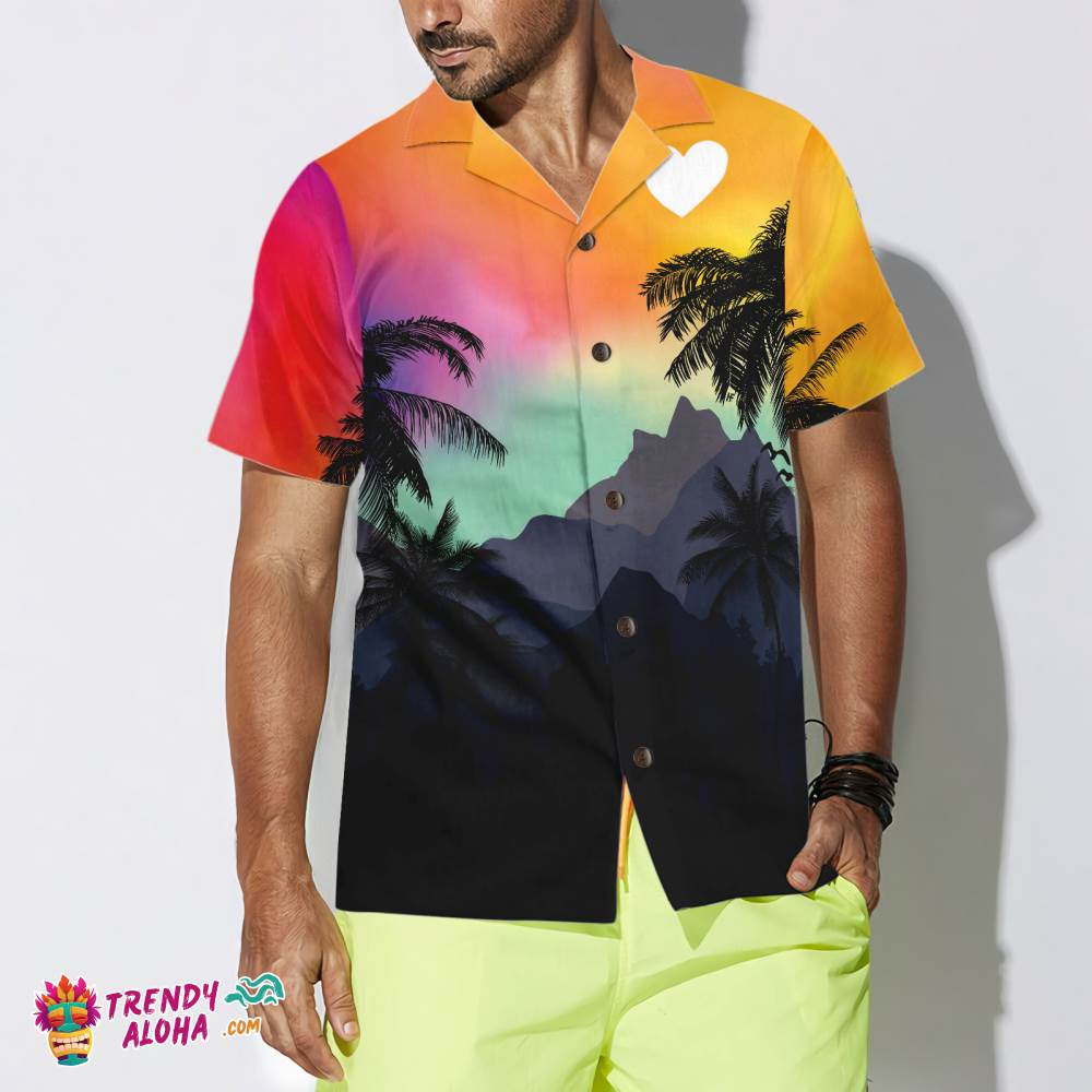 Lgbt Sunset With Heart Hawaiian Shirt