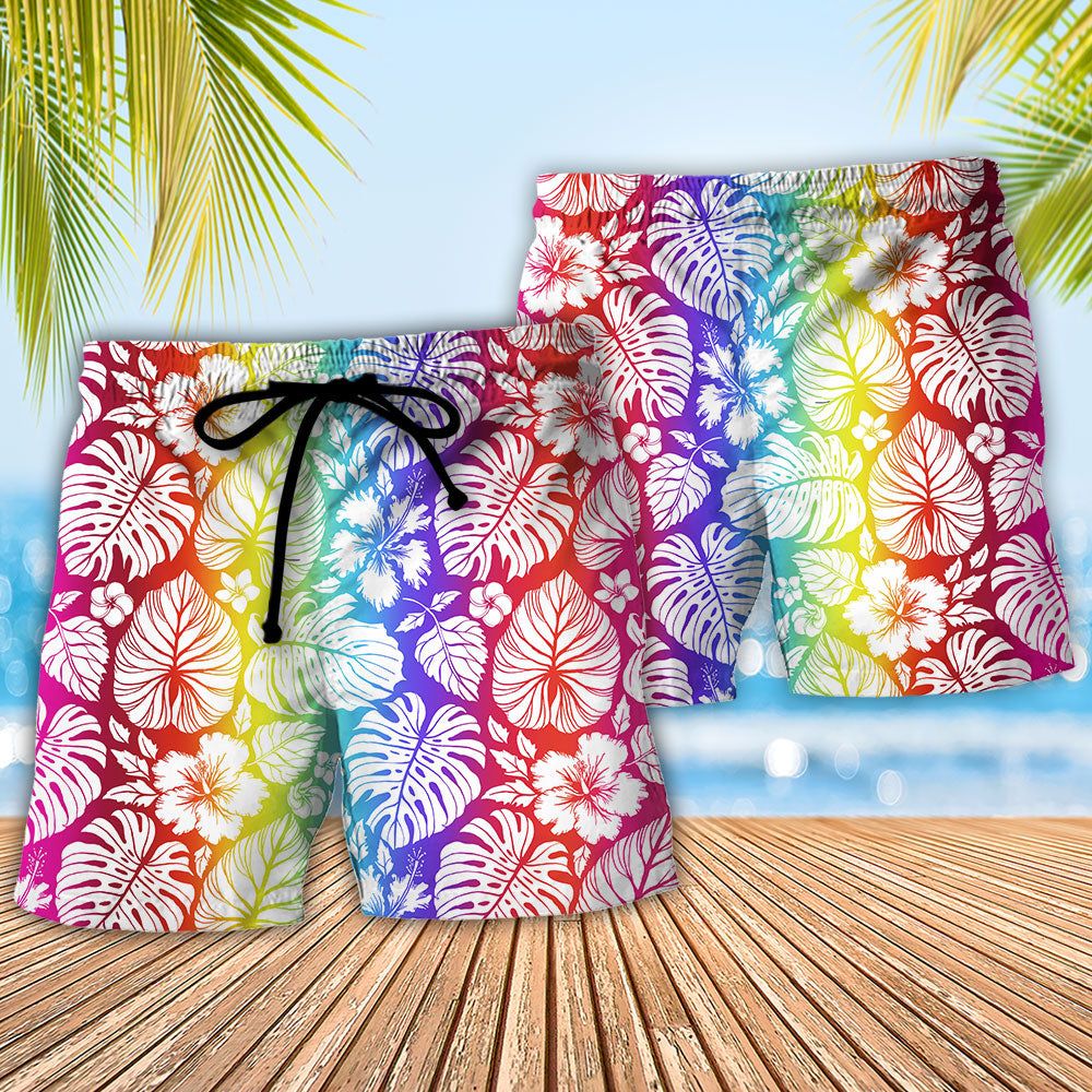 Lgbt Tropical Leaf Trendy Aloha Hawaiian Beach Shorts