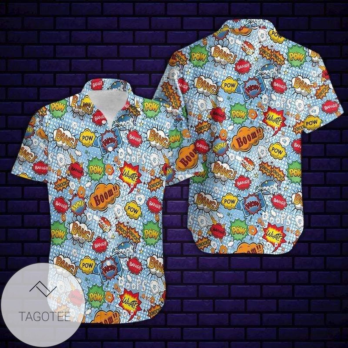 Light Blue Boom Pow Bang Grid Unisex Hawaiian Shirts