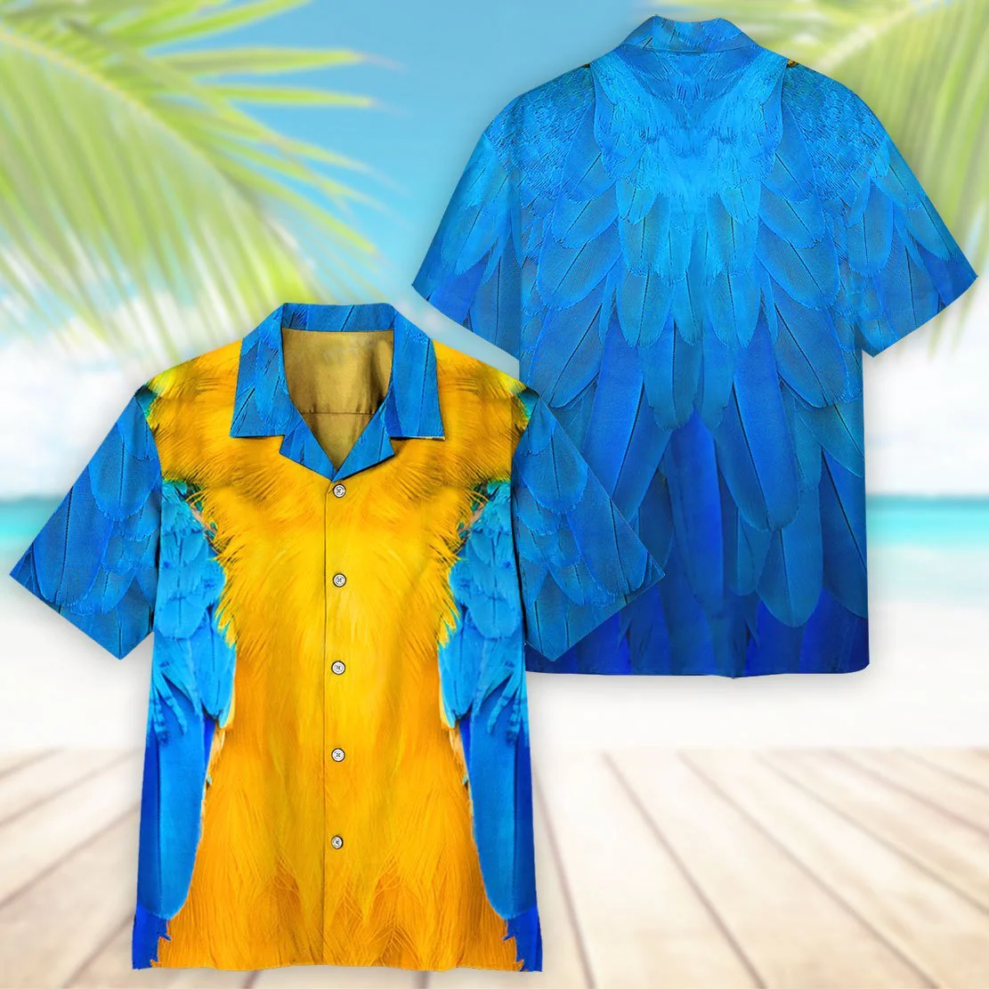 Light-hearted Parrot Imagery on Hawaiian Shirt