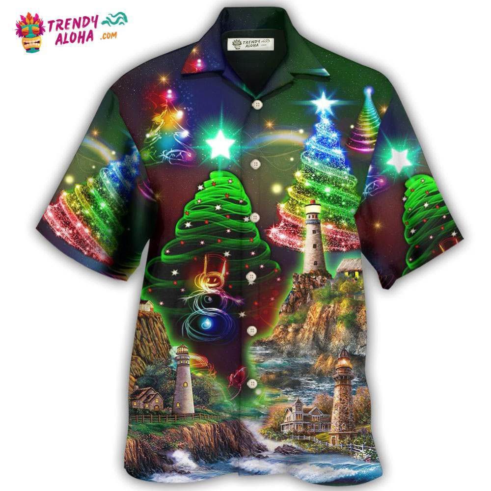 Lighthouse And Merry Christmas Happy Hawaiian Shirt – Trendy Aloha