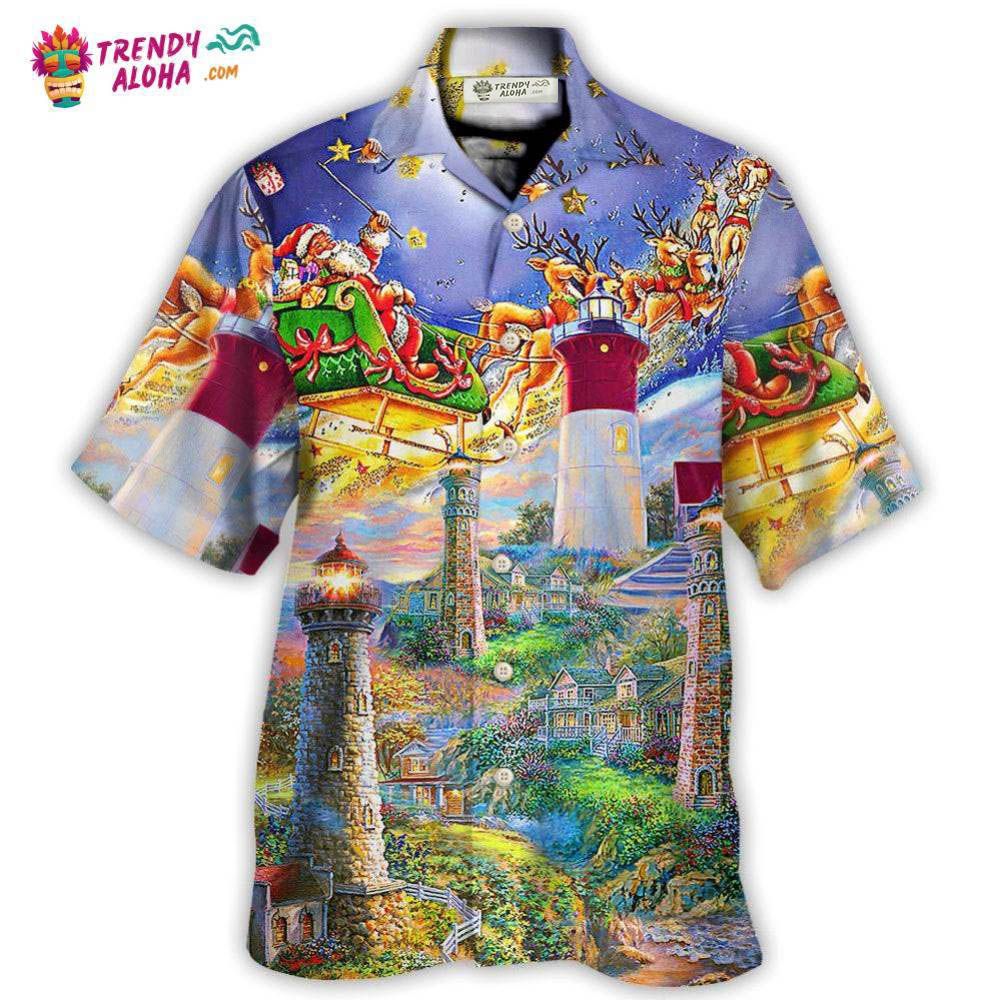 Lighthouse Christmas Santa Home The Light Is Hawaiian Shirt – Trendy Aloha