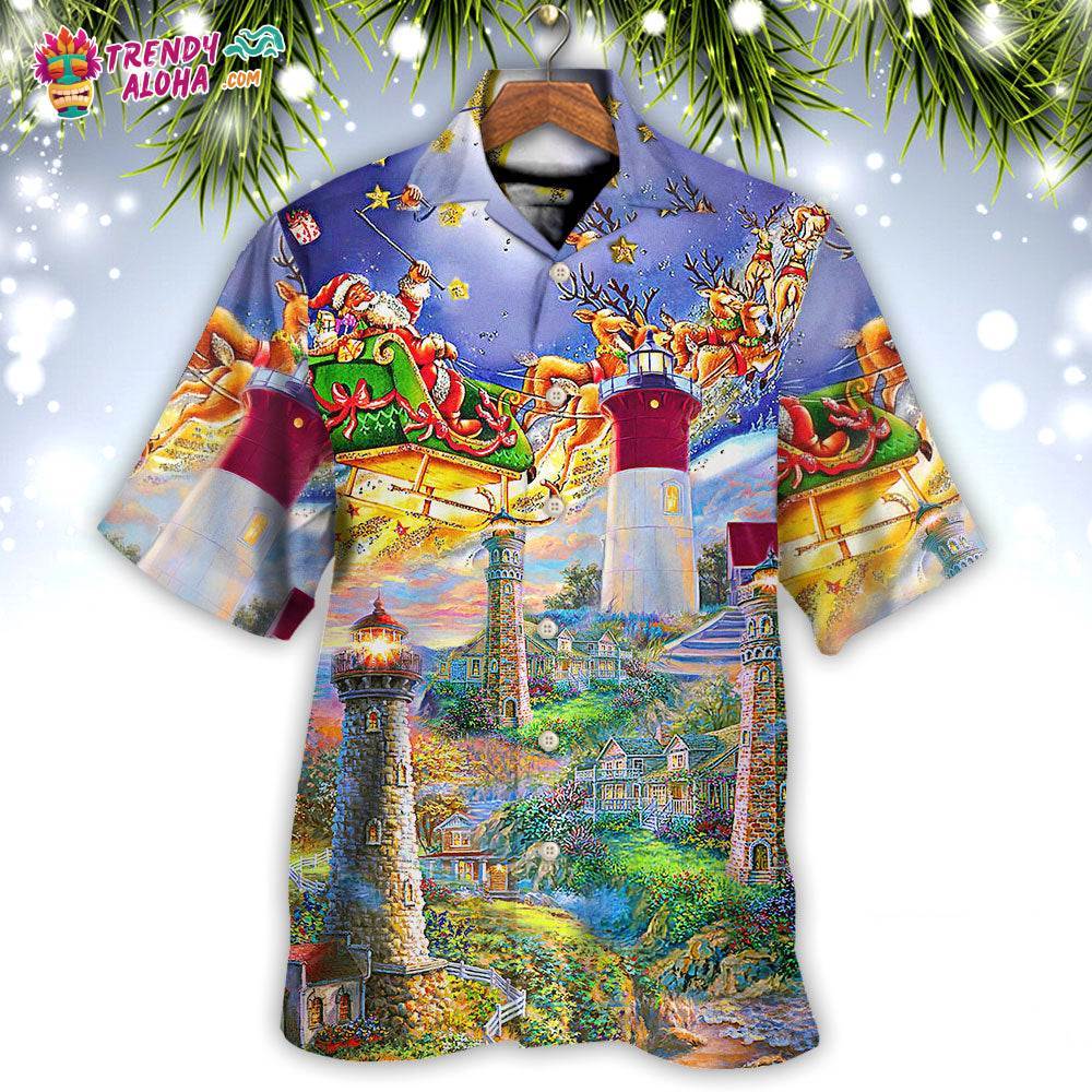Lighthouse Christmas Santa Home The Light Is Hawaiian Shirt – Trendy Aloha