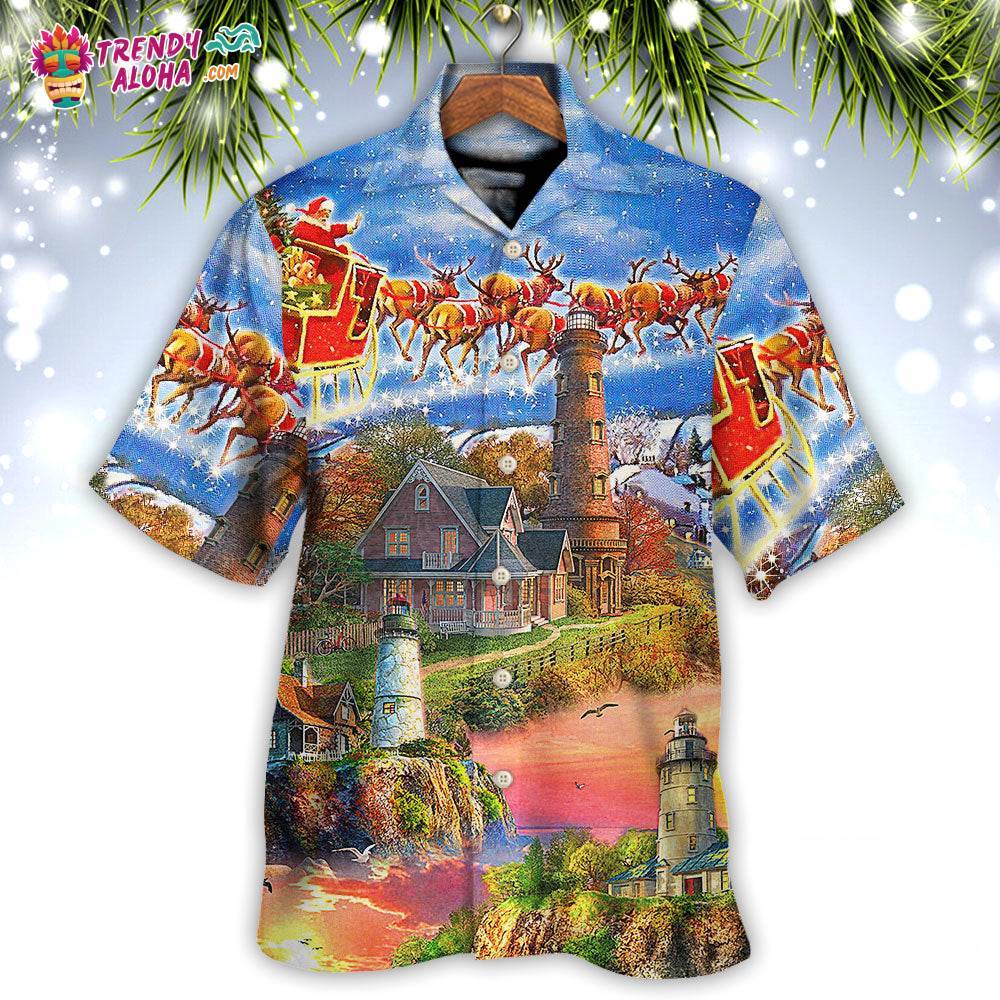 Lighthouse Christmas Santa Shine Like A Lighthouse Hawaiian Shirt – Trendy Aloha