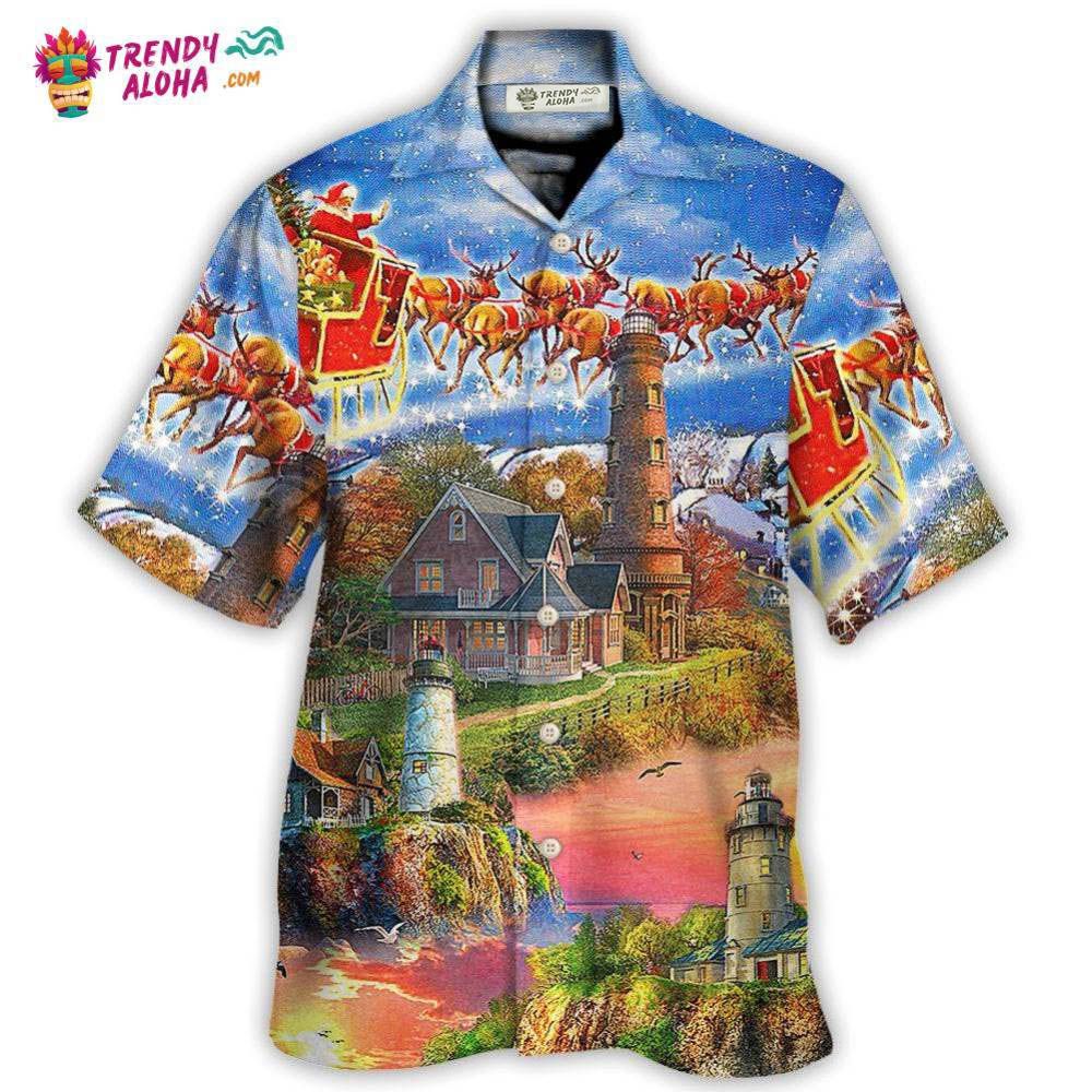 Lighthouse Christmas Santa Shine Like A Lighthouse Hawaiian Shirt – Trendy Aloha