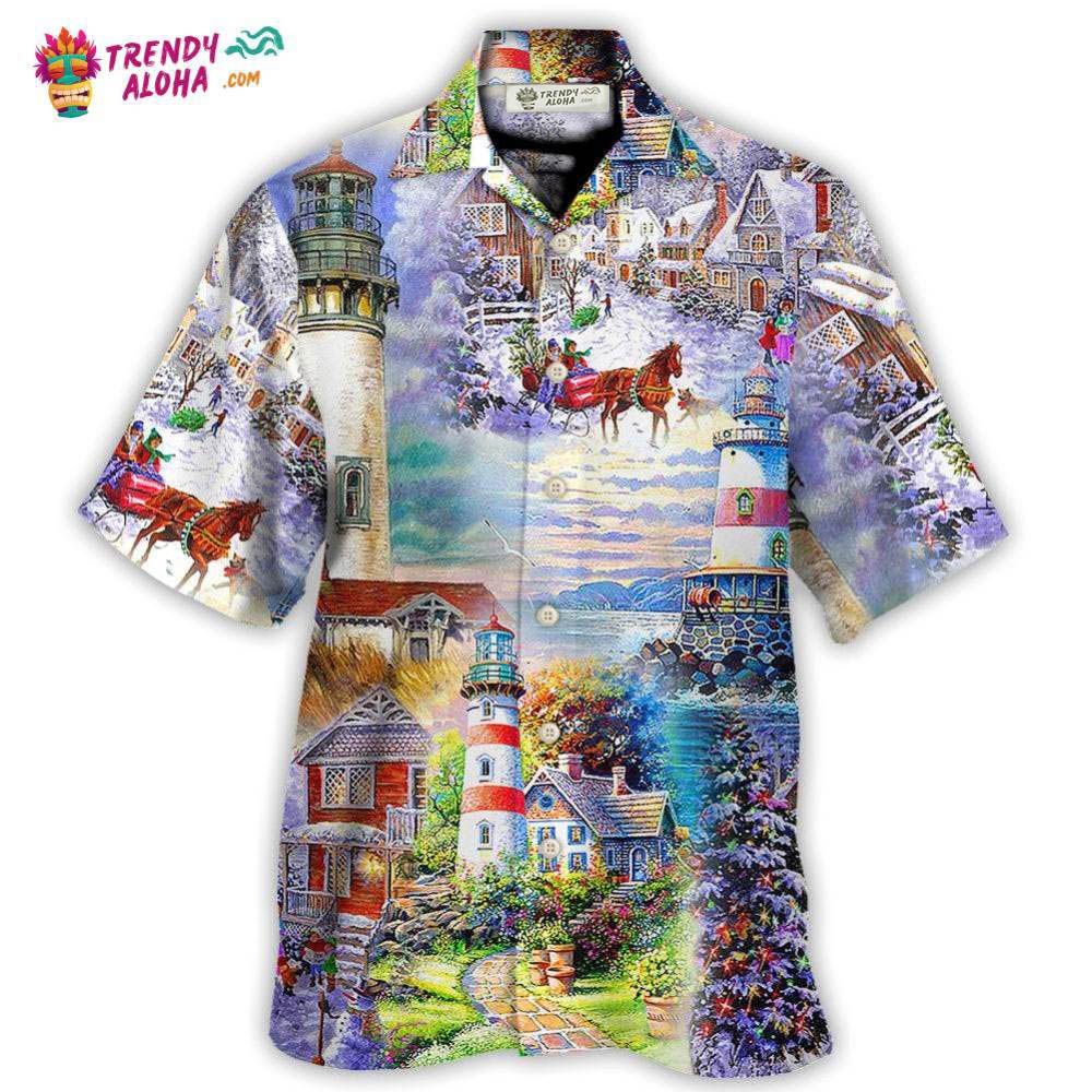 Lighthouse Christmas Santa Through The Storm Hawaiian Shirt – Trendy Aloha