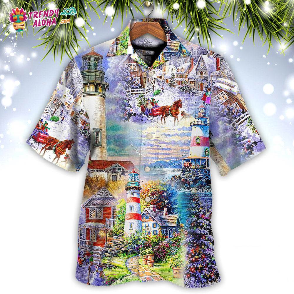 Lighthouse Christmas Santa Through The Storm Hawaiian Shirt – Trendy Aloha