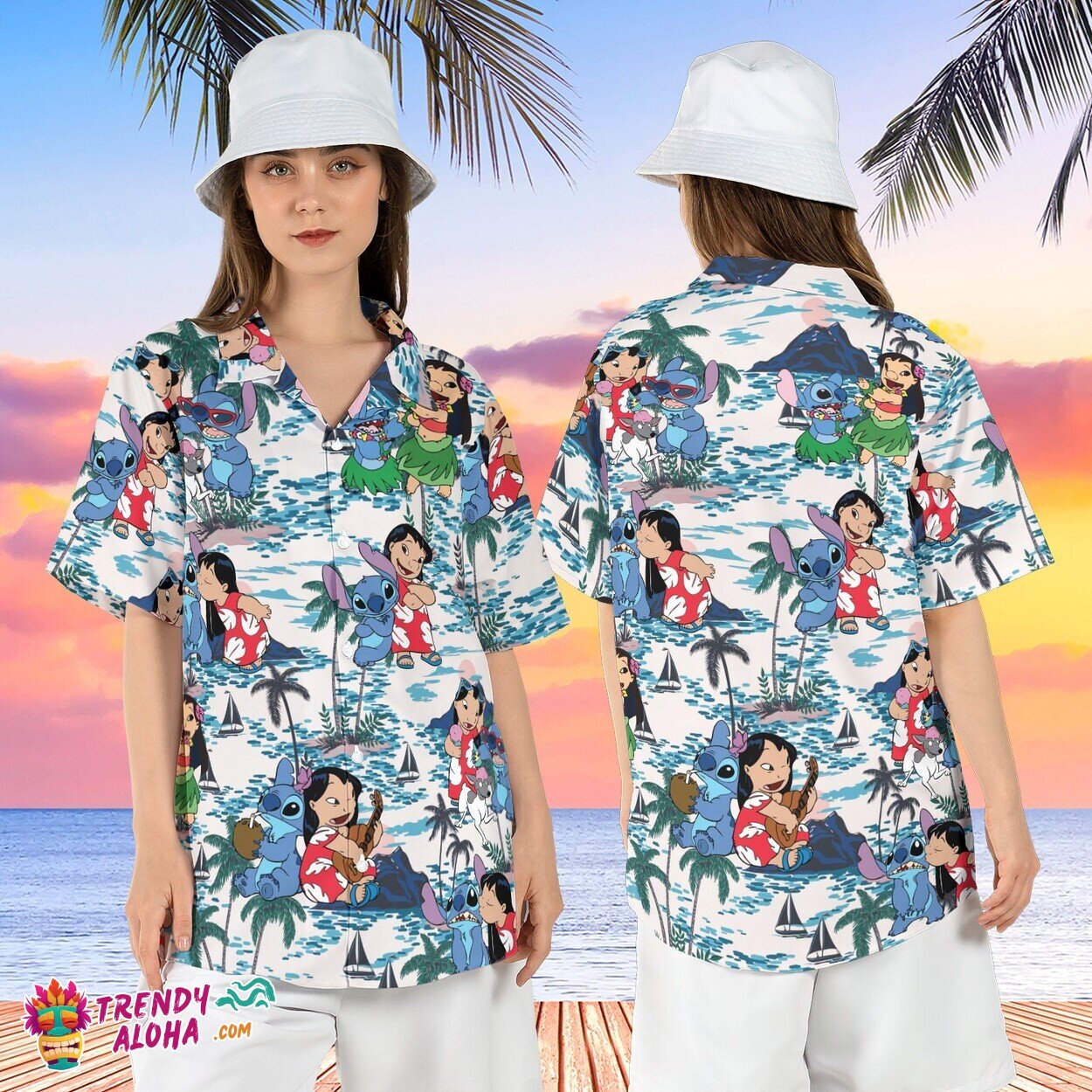 Lilo Stitch Beach Tropical Short Sleeve Disneyland Summer Shirt