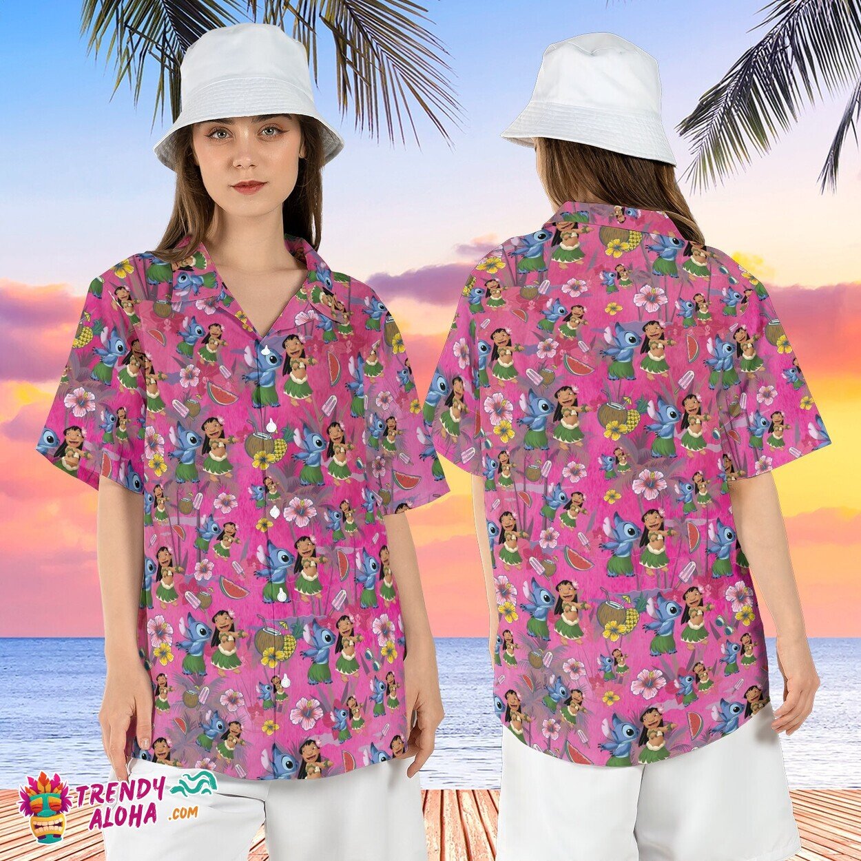 Lilo Stitch Tropical Disneyland Trip Short Sleeve Aloha Shirt