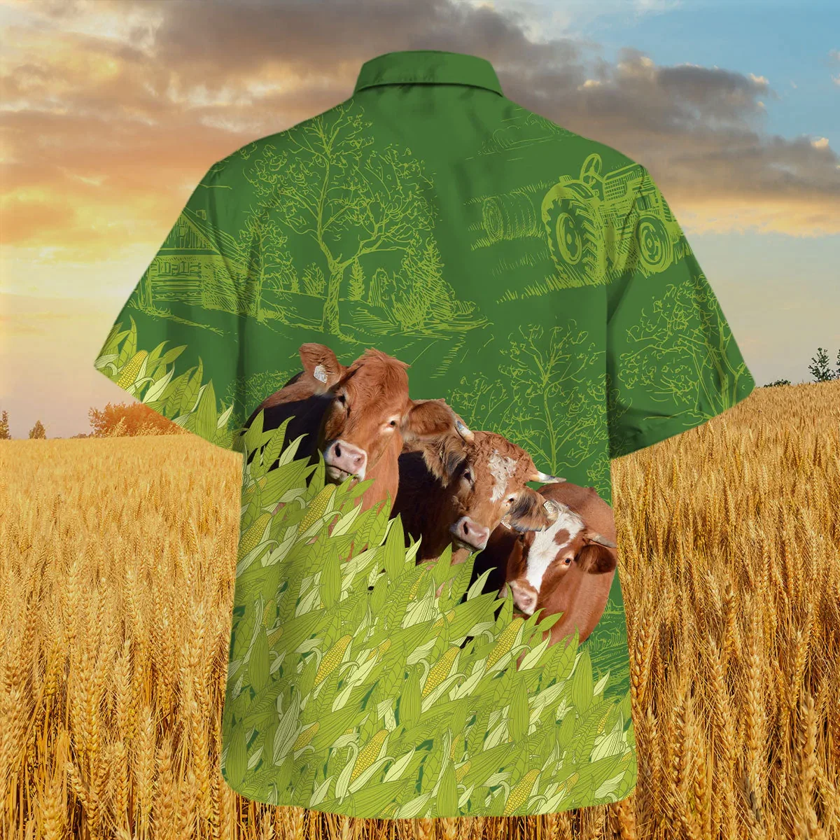Limousin Farm Corn Pattern Trendy Hawaiian Shirt, Cow Trendy Hawaiian Shirt, Summer Trendy Hawaiian Shirt For Men And Women