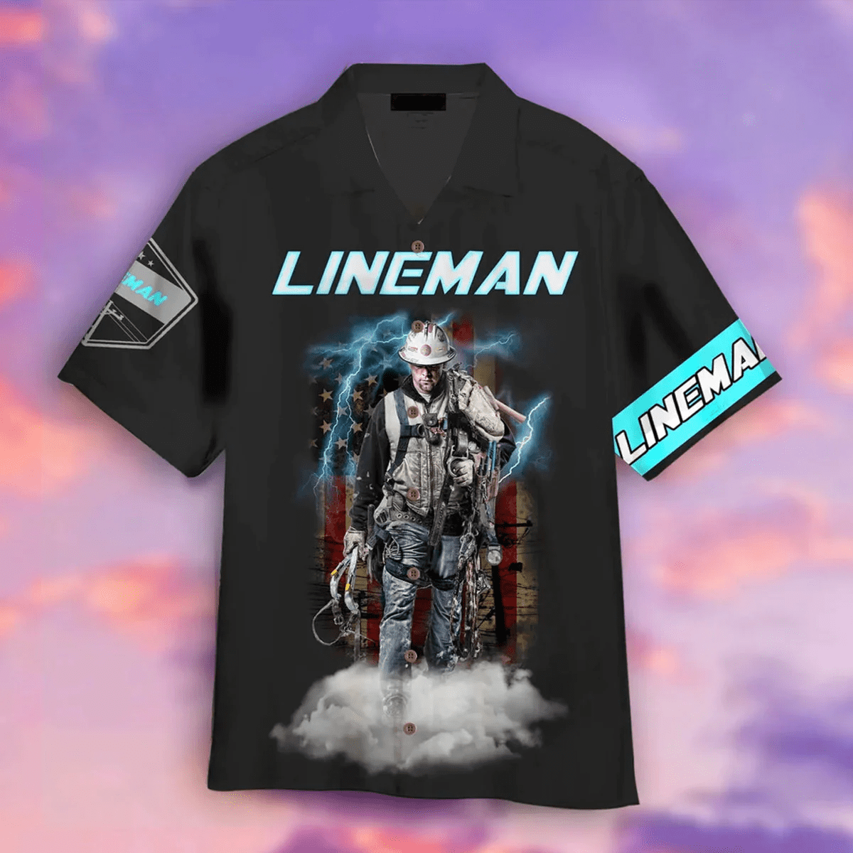 Lineman American Flag Patriotic Cool Trendy Hawaiian Shirt