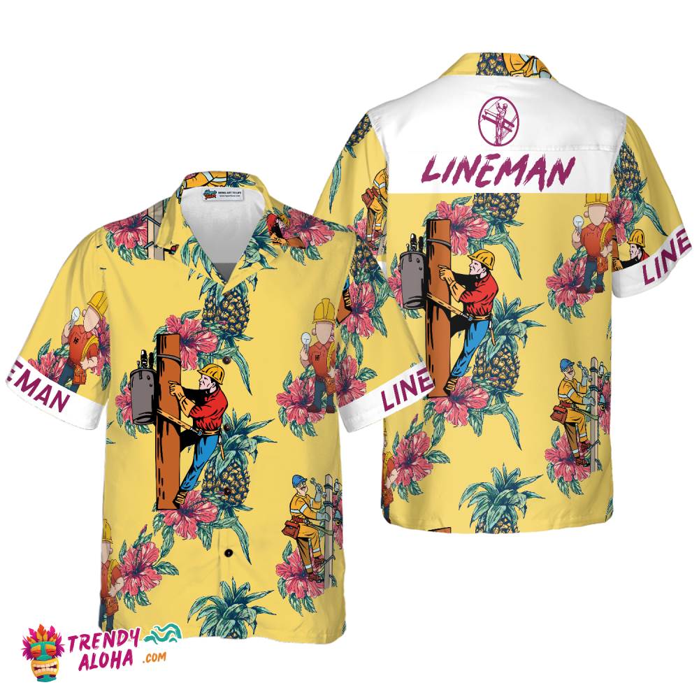 Lineman Pineapple Seamless Pattern Hawaiian Shirt Lineman Pineapple Seamless Pattern Hawaiian Shirt