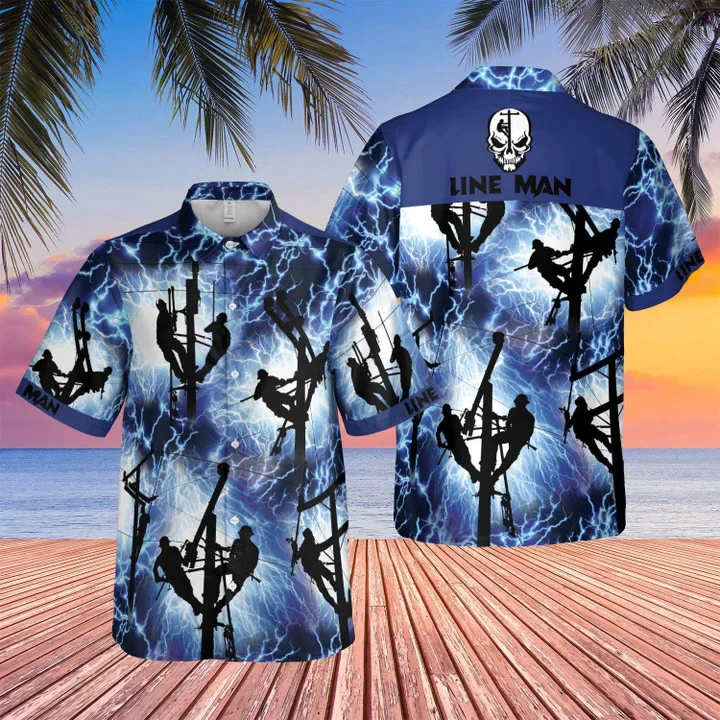 Lineman Red Thunder Storm Trendy Hawaiian Shirt