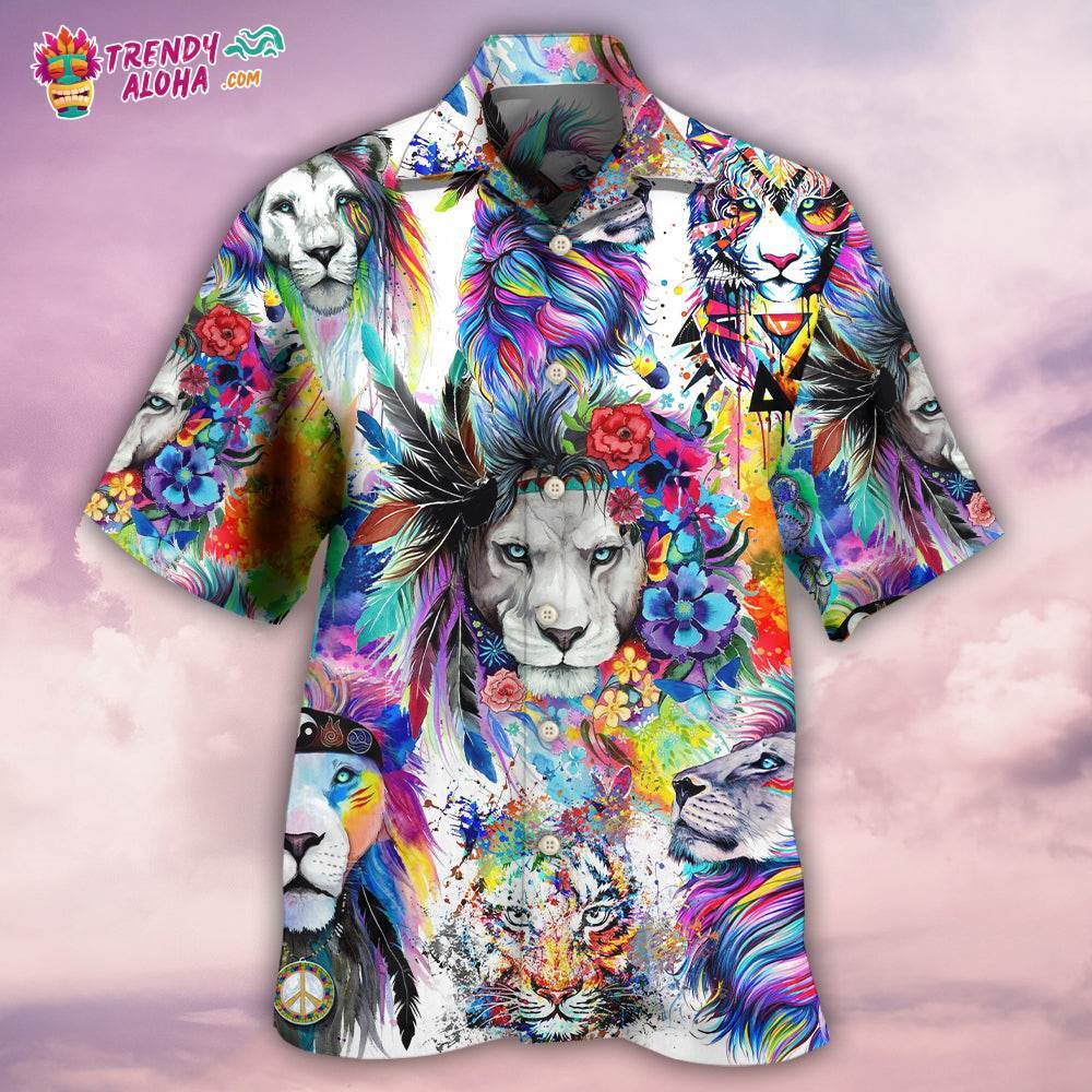Lion Colorful Painting Hawaiian Shirt – Trendy Aloha