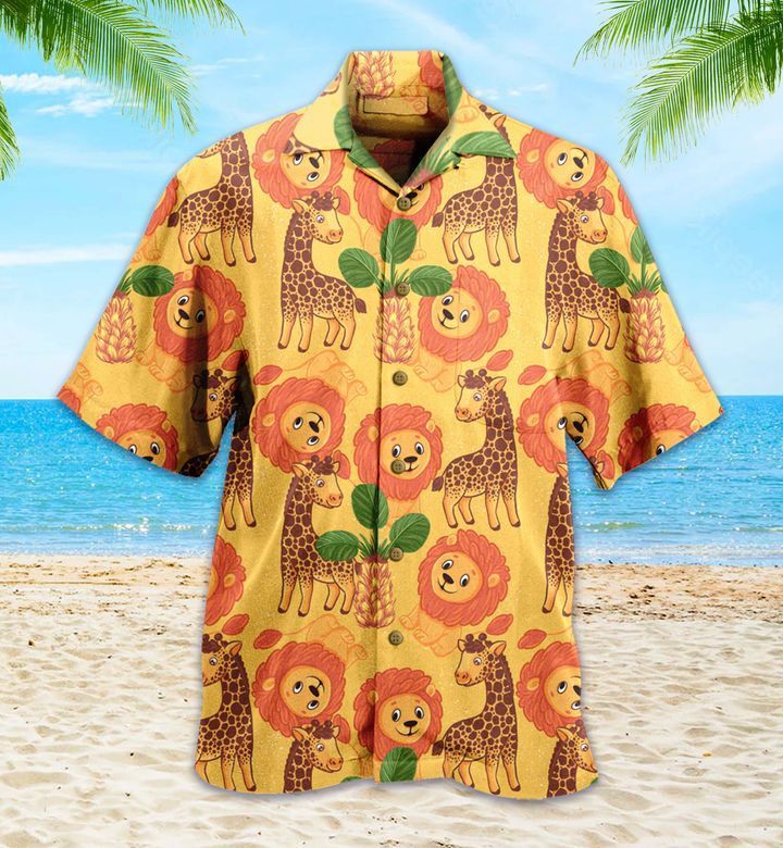 Lion Giraffe African Animals Orange Trendy Hawaiian Shirt 3D Summer Gifts Lion Giraffe African Animals Orange Trendy Hawaiian Shirt 3D Summer Gifts