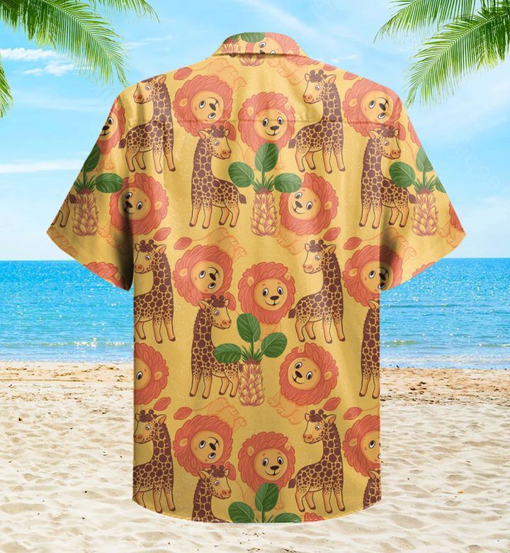 Lion Giraffe African Animals Orange Trendy Hawaiian Shirt 3D Summer Gifts