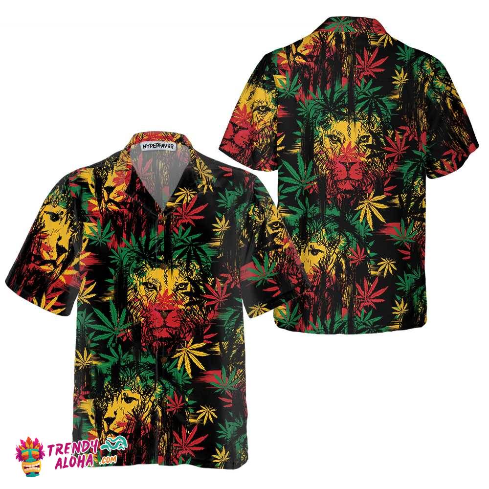 Lion Head With Cannabis Marijuana Leaves Lion Hawaiian Shirt, Button Up Lion Shirt For Men & Women, Cool Gift For Lion Lover Lion Head With Cannabis Marijuana Leaves Lion Hawaiian Shirt, Button Up Lion Shirt For Men & Women, Cool Gift For Lion Lover