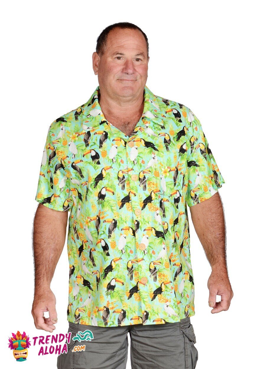 Lively Green Toucan Tropical Bird Illustration Hawaiian Shirt